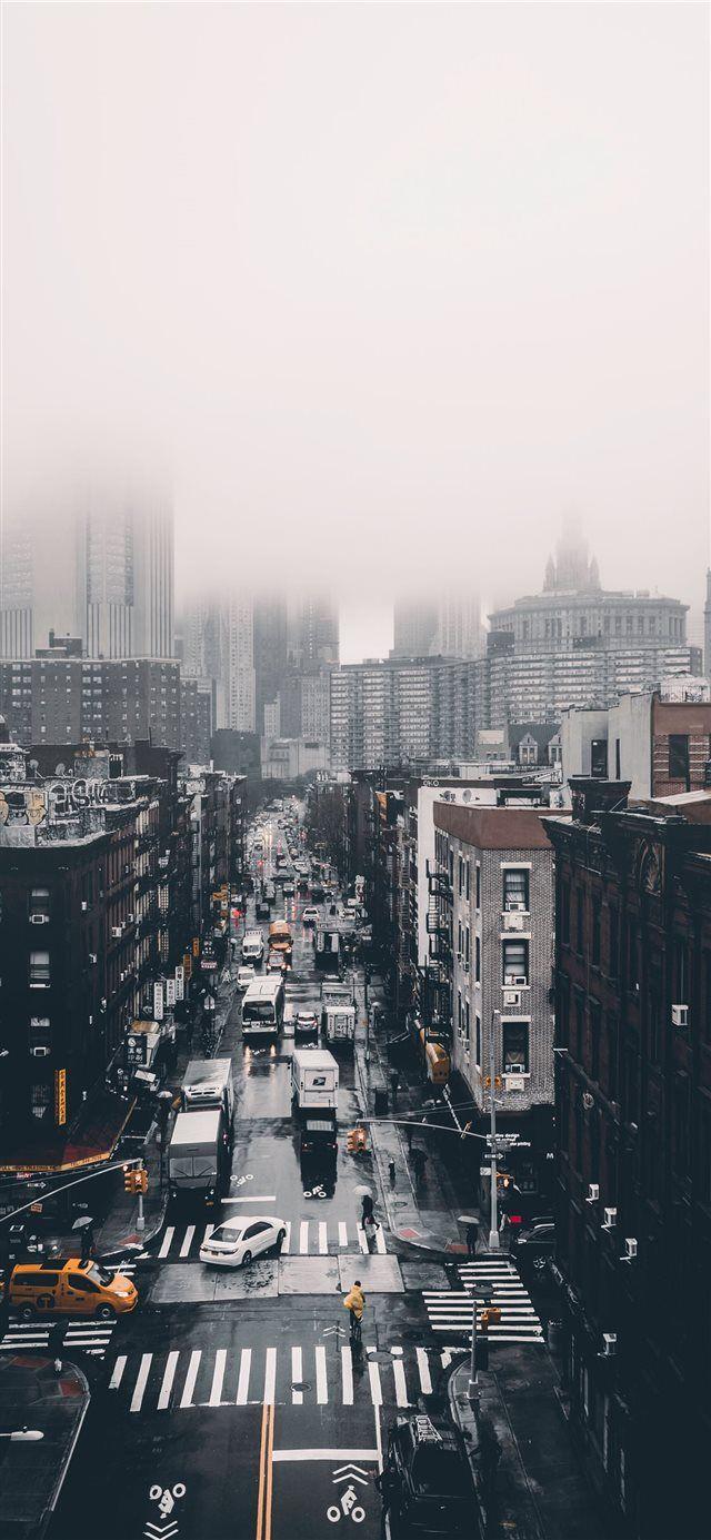 640x1385 Foggy Day iPhone X wallpaper #town #city #road #building #Intersection # Wallpaper #Background #i. Landscape wallpaper, iPad pro wallpaper, Live wallpaper iphone
