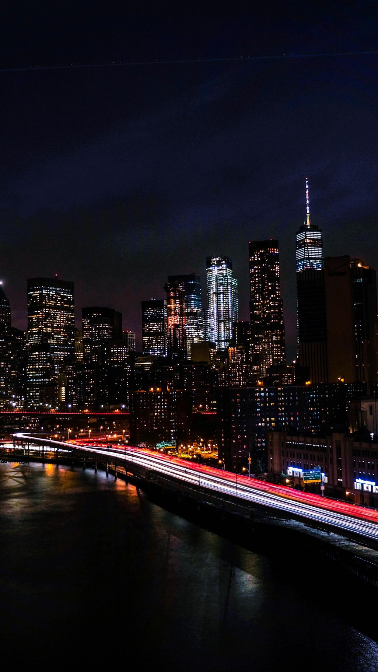 1242x2208 New York City Wallpaper 4K, Night, Cityscape, City lights, Timelapse, World