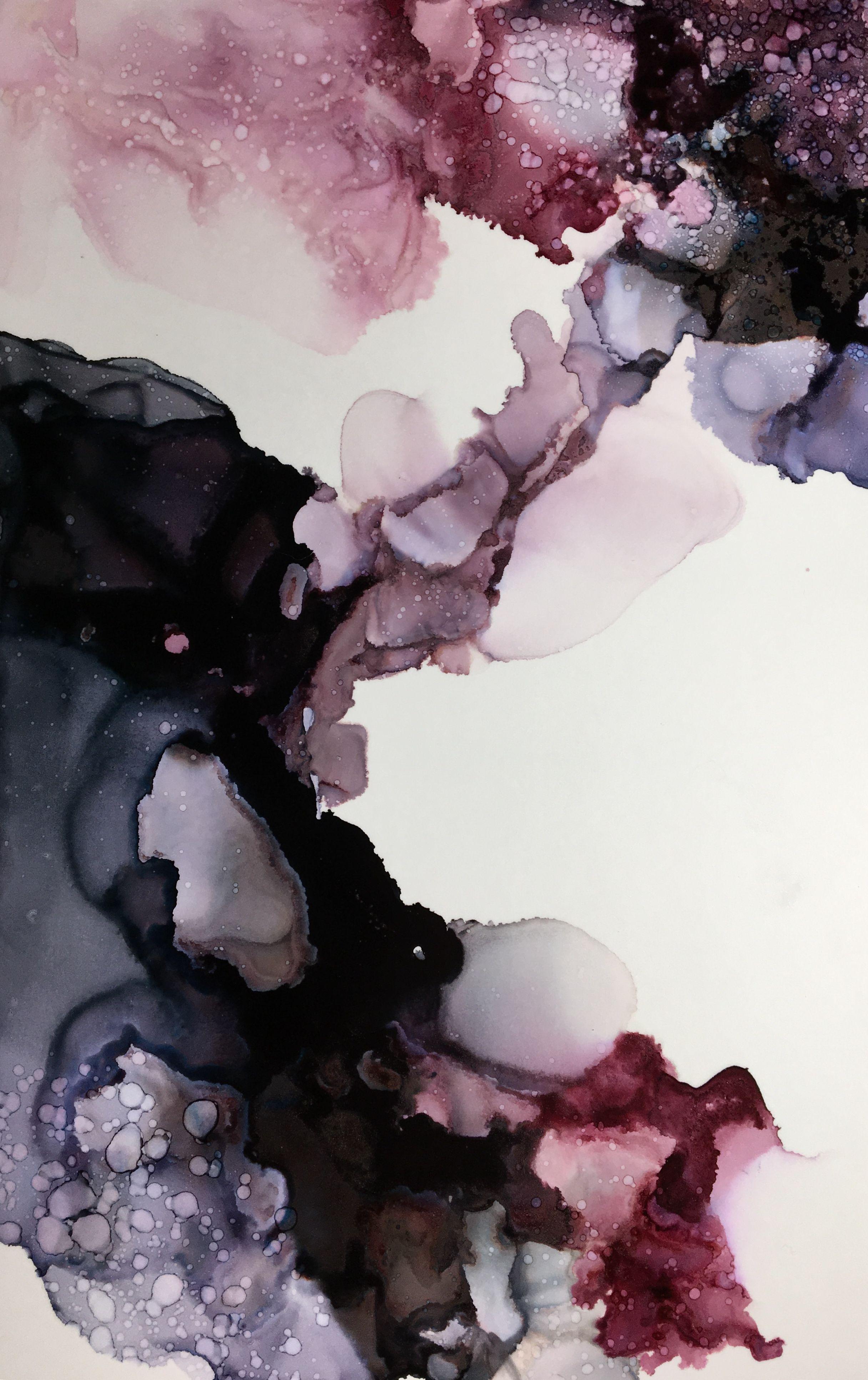 Liquid art Wallpaper 4K Pearl ink Purple Flowering 1339