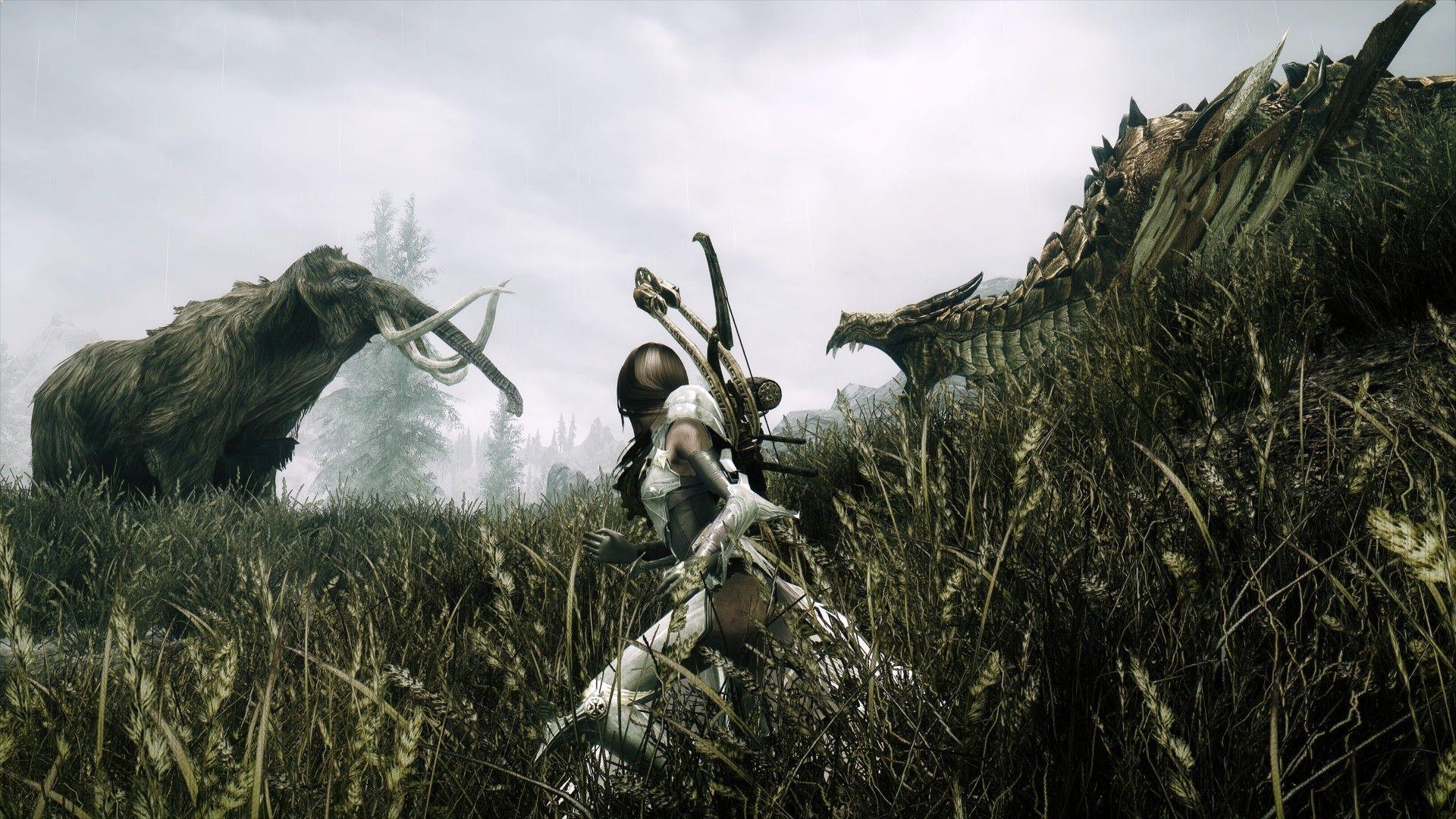 1920x1080 the elder scrolls v skyrim dovakhiin dragon mammoths video games