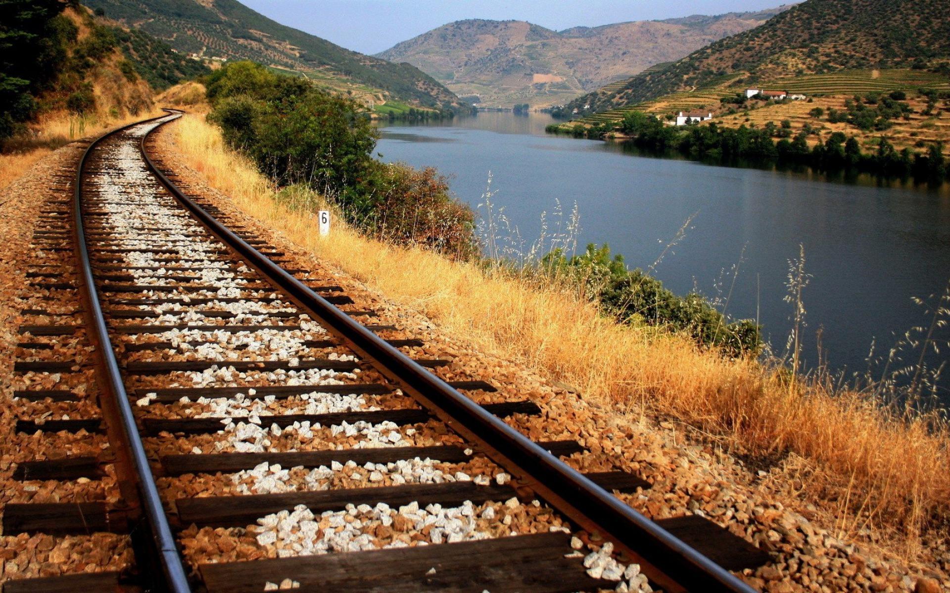1920x1200 Train Tracks Along The River wallpaper. Train Tracks Along The River
