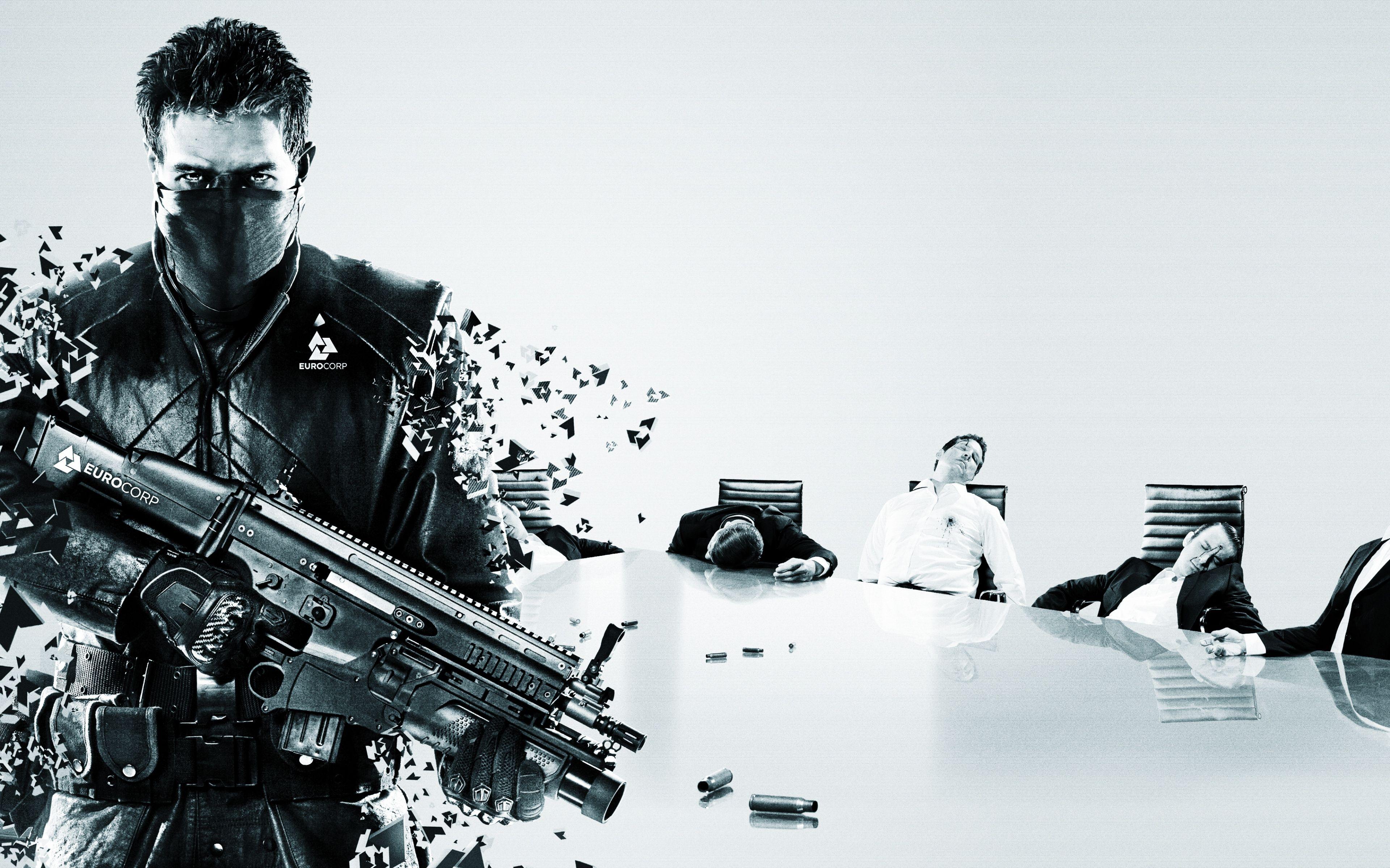 3840x2400 HD Background Syndicate EA Eurocorp Shooter Black And White Gun Mask