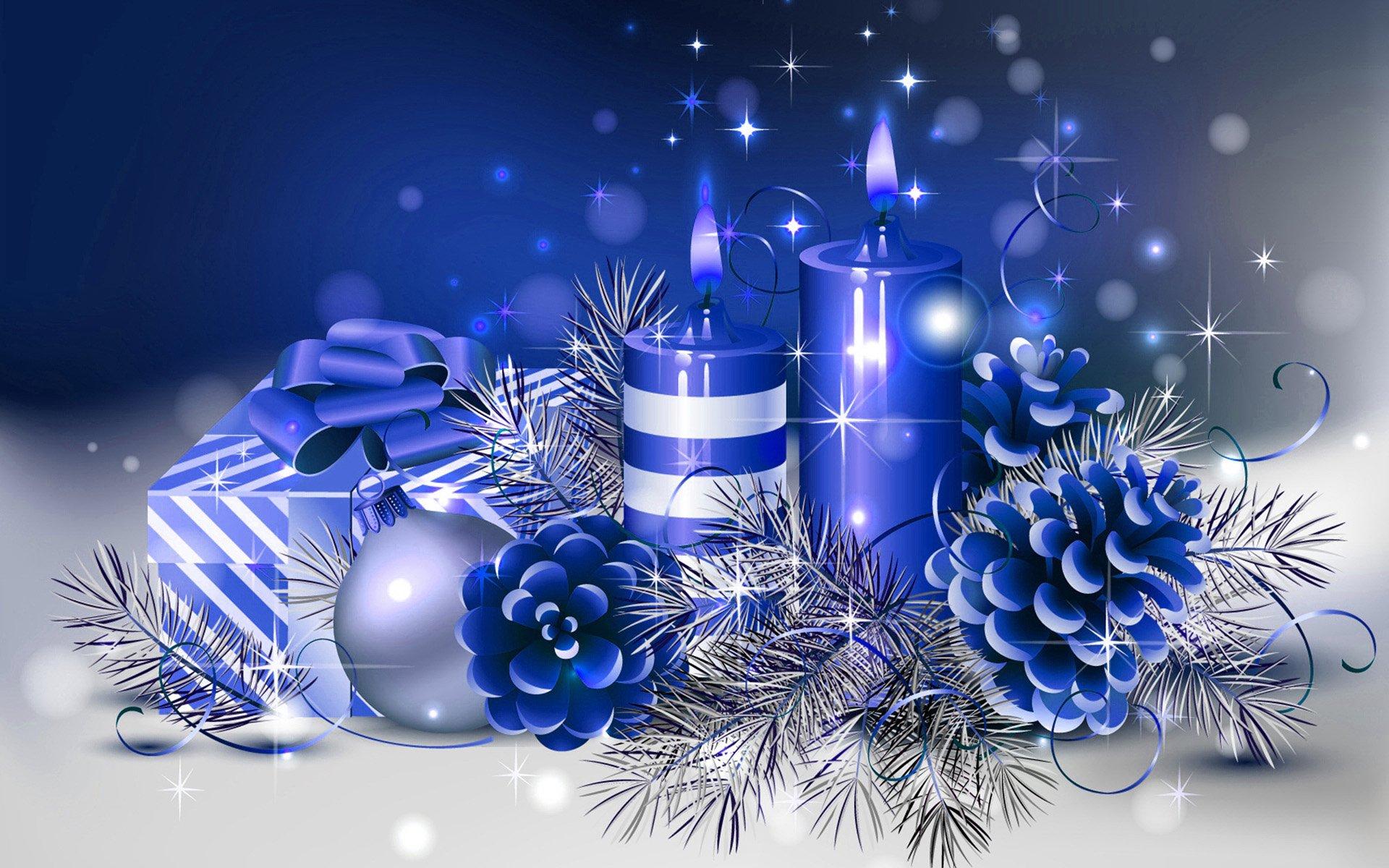1920x1200 Christmas Ornaments Blue and Candle HD Wallpaper