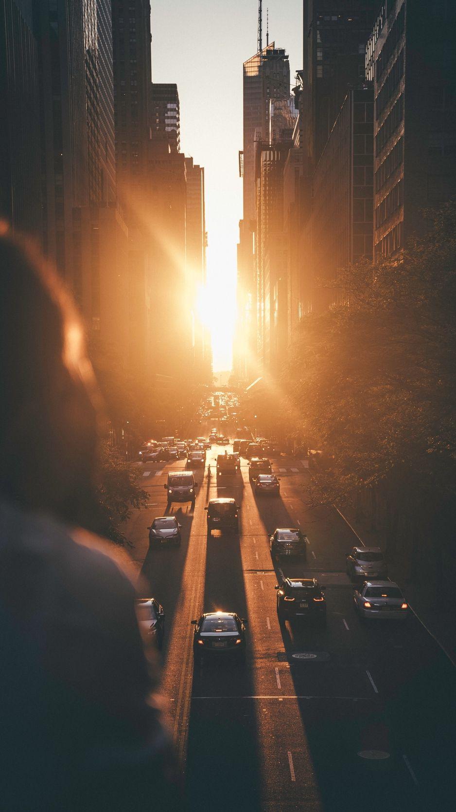 938x1668 Download wallpaper 938x1668 traffic, road, sunset, city, new york
