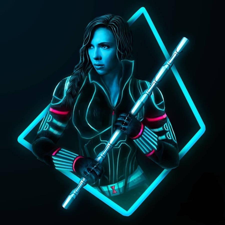 900x900 Download Black Widow Neon Light Wallpaper