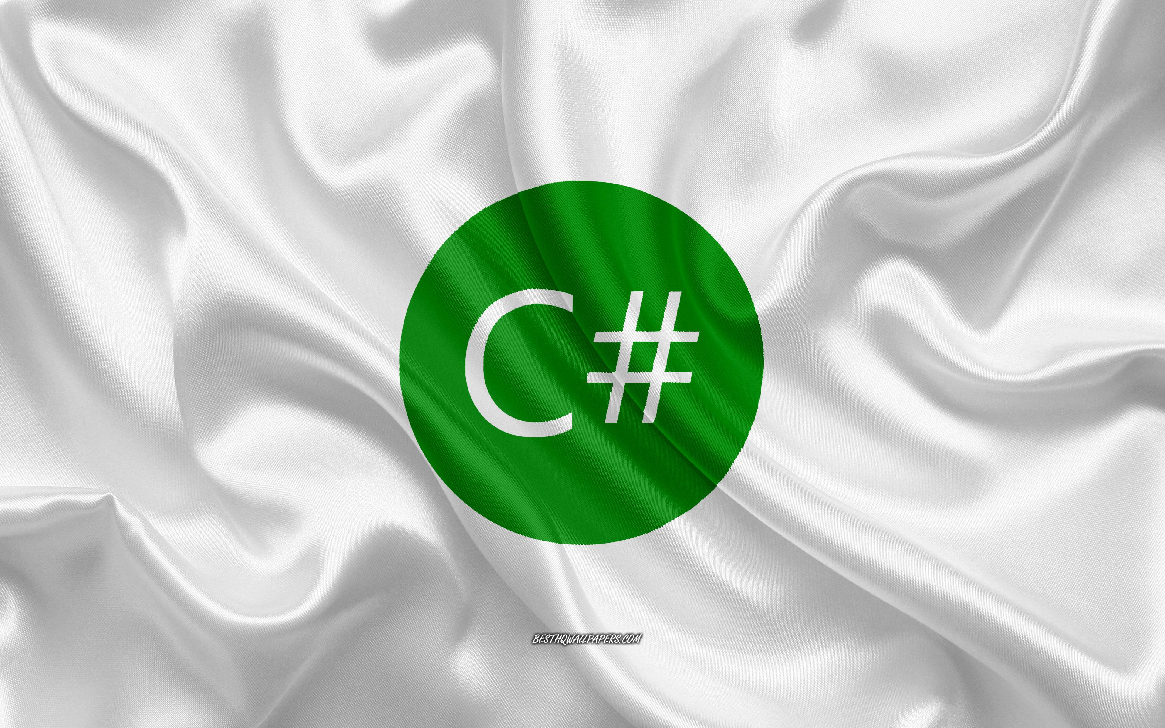 3840x2400 Download wallpaper C Sharp logo, white silk texture, C Sharp emblem, programming language, C Sharp, silk background for desktop with resolution 3840x2400. High Quality HD picture wallpaper