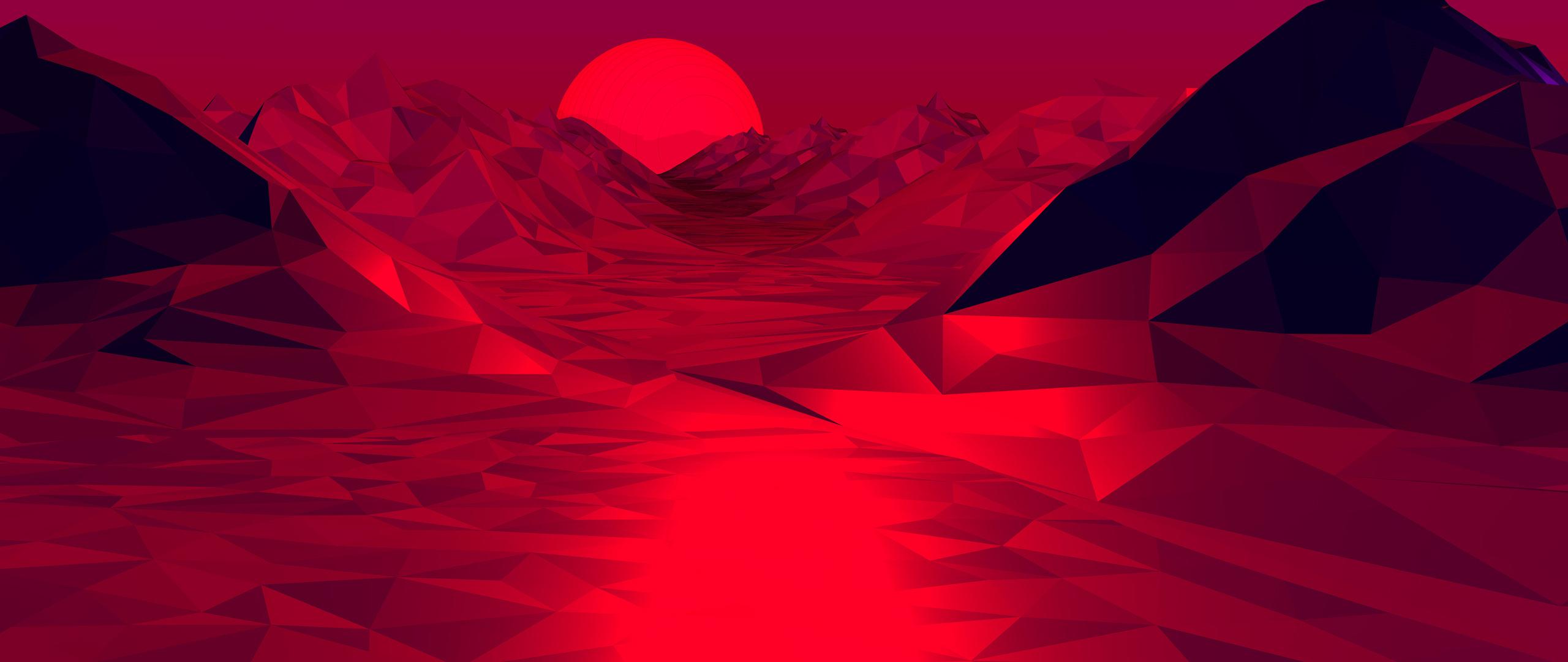 2560x1080 Low Poly Red 3D Abstract 4k 2560x1080 Resolution HD 4k Wallpaper, Image, Background, Photo and Picture