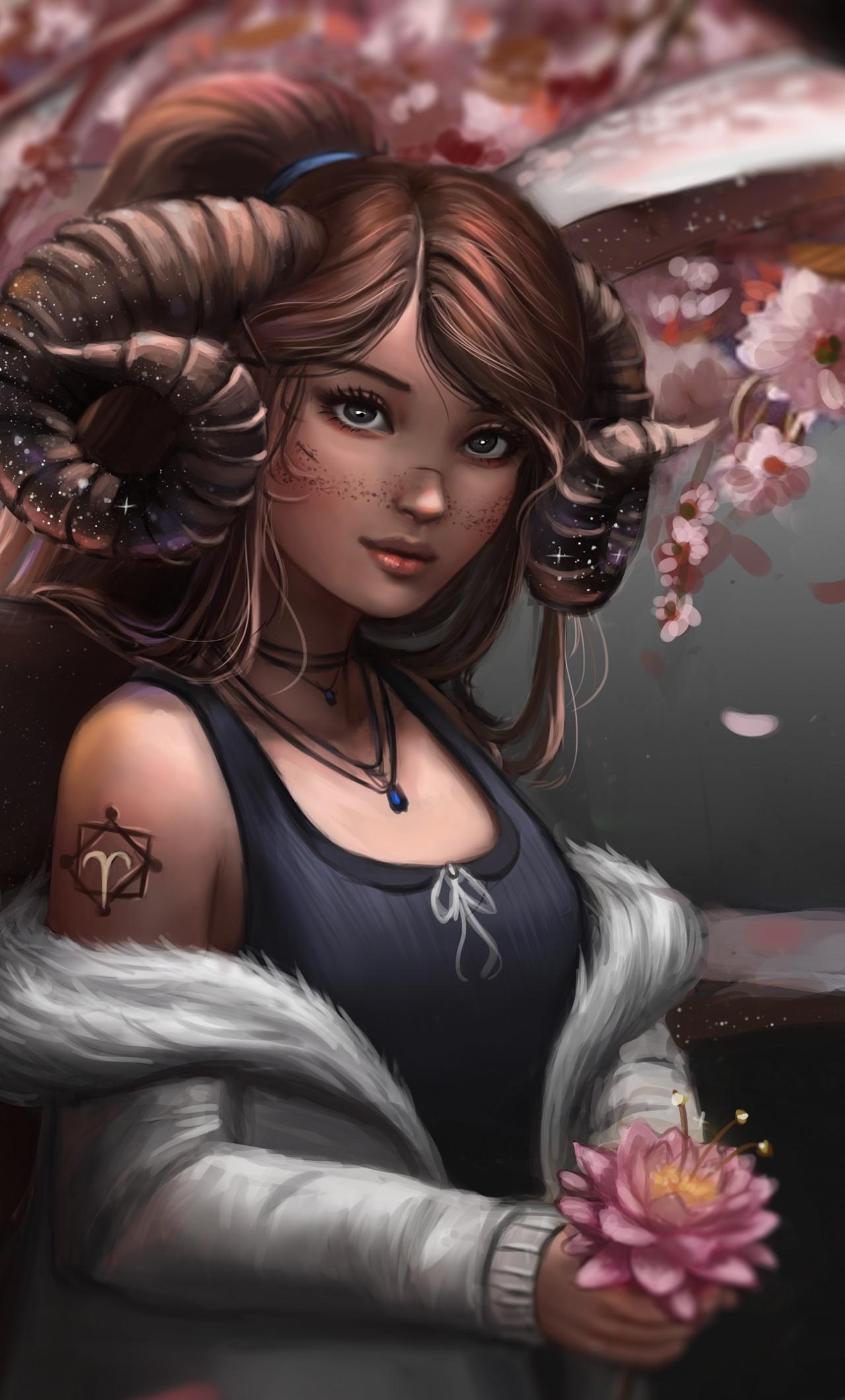 1280x2120 Download Fantasy, Zodiac, Aries girl, art wallpaper, 1280x iPhone 6 Plus