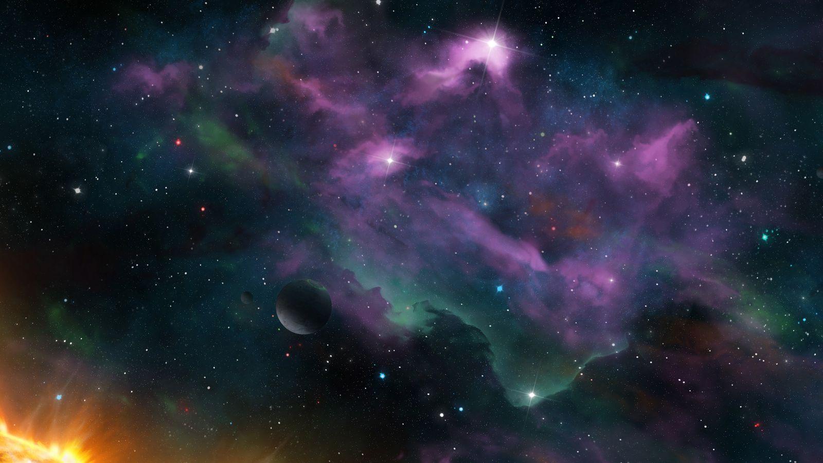 1600x900 Download wallpaper 1600x900 space, planets, nebula, stars, galaxy widescreen 16:9 HD background