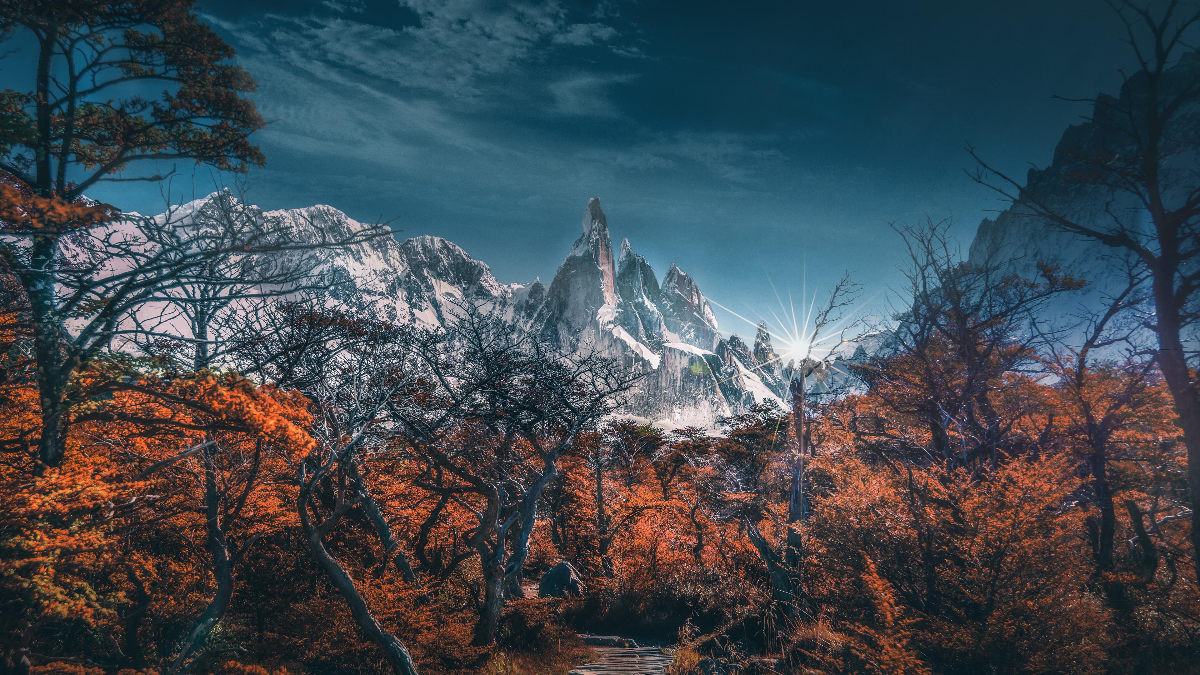 3840x2160 Wallpaper 4k Snowy Mountains Trees Landscape 4k Wallpaper