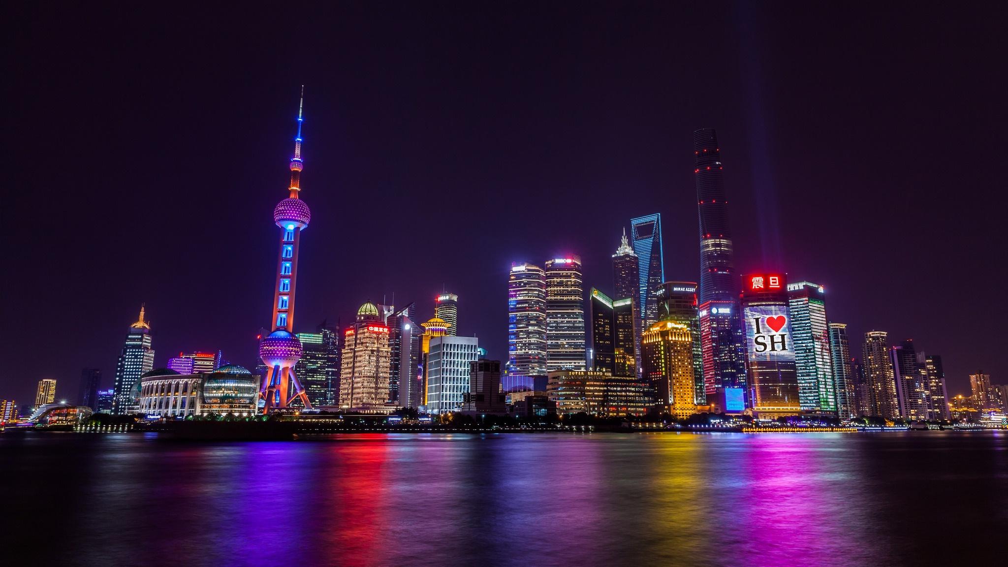 2048x1152 Building China City Light Night Shanghai Skyscraper wallpaperx1152
