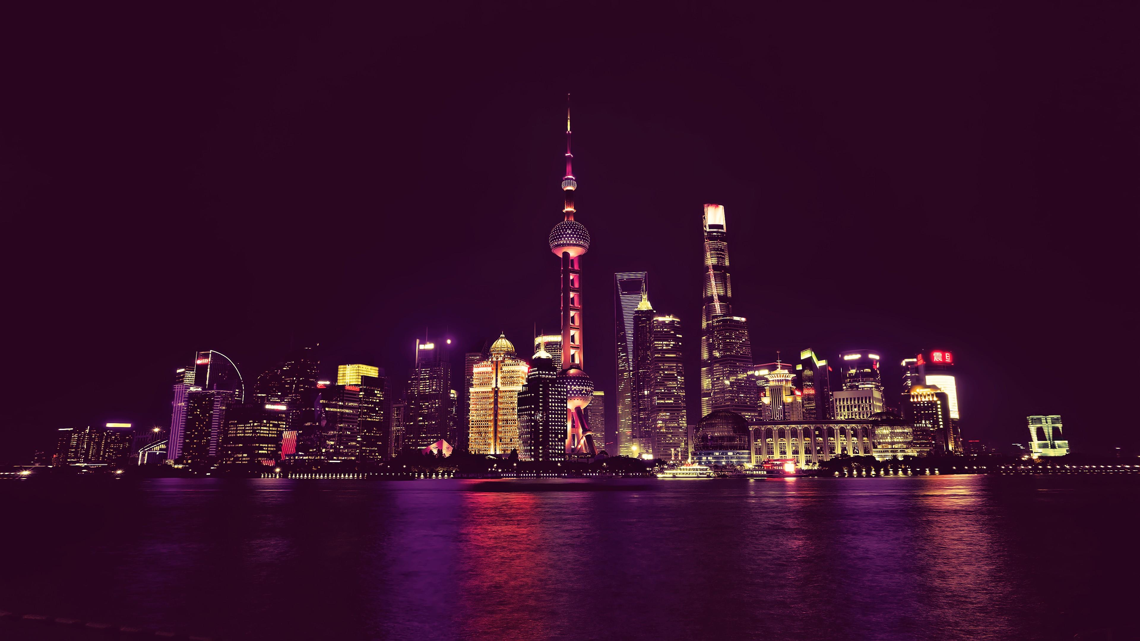 3840x2160 China Shanghai Neon City Lights 1440P Resolution Wallpaper, HD City 4K Wallpaper, Image, Photo and Background