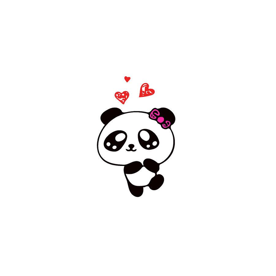 900x900 Cute Panda Bear with Red Hearts Drawing