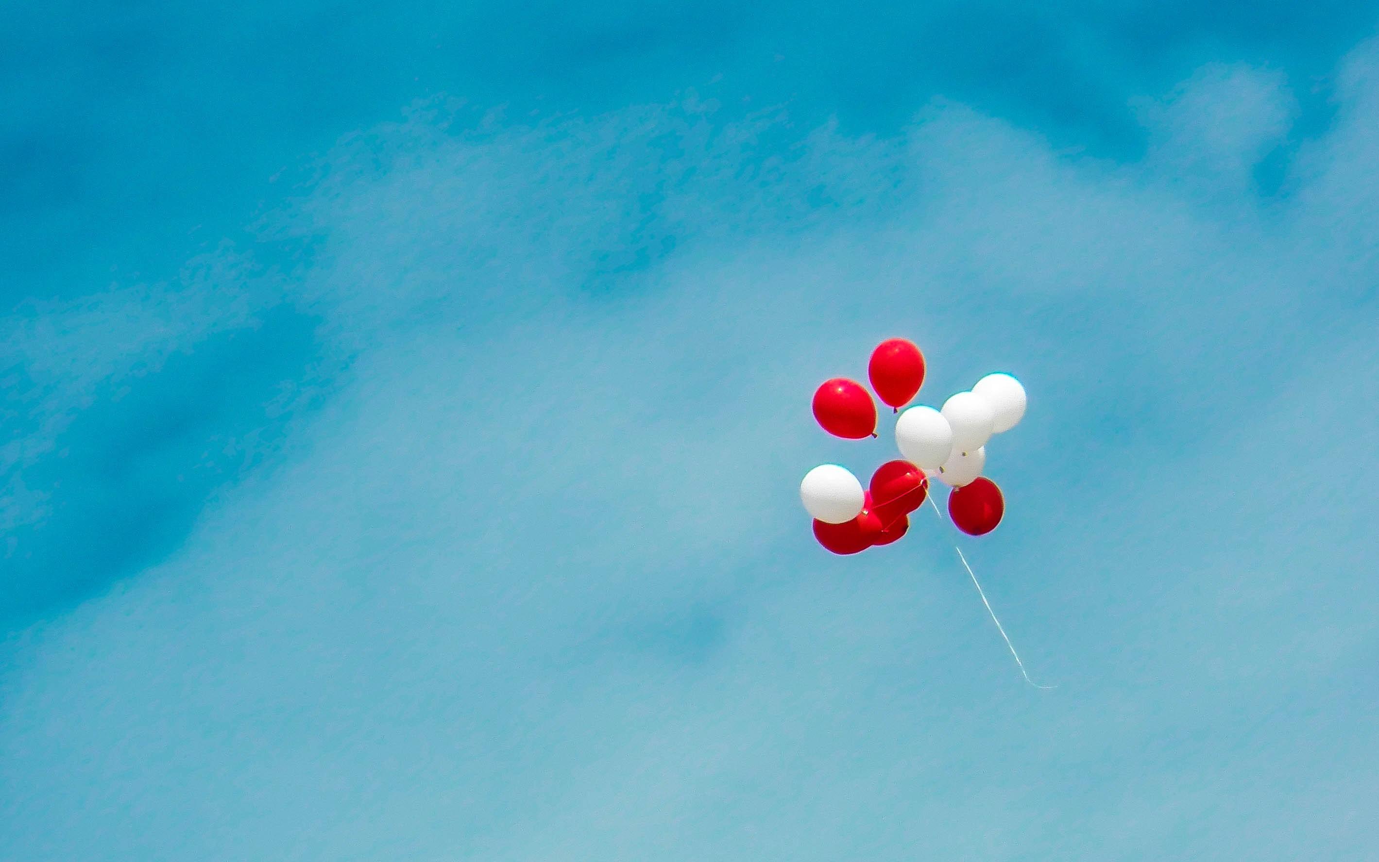 2839x1776 Free photo: White and Red Balloons, Balloons, Blue sky