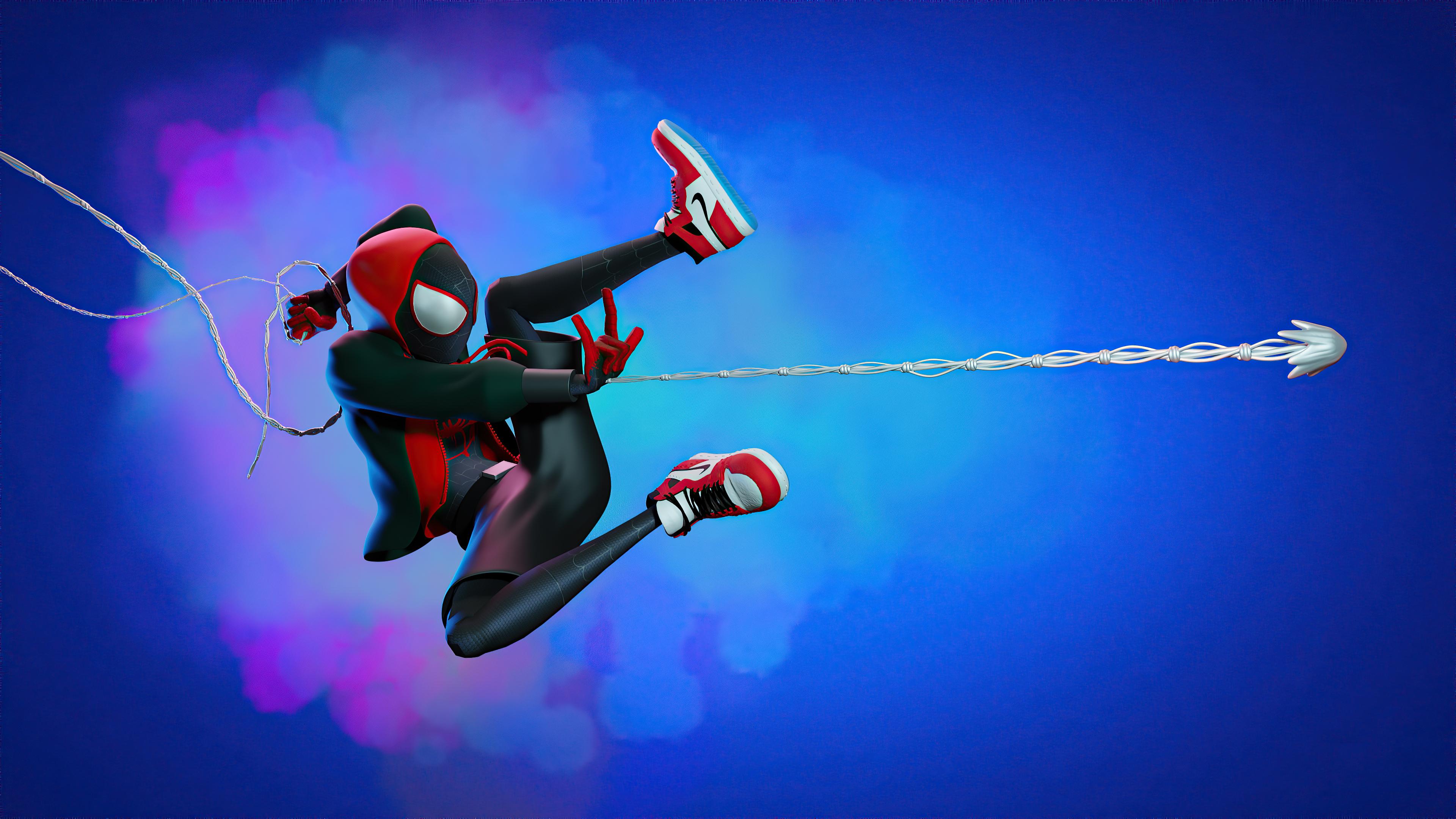 3840x2160 Miles Morales Wallpaper 4K, Spider Man, Fan Art, Blue Background, Graphics CGI