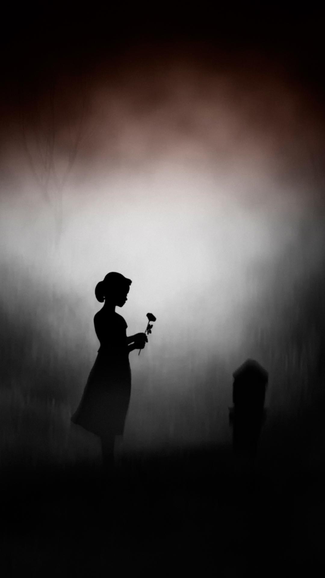 1080x1920 Silhouette of Young Girl with Rose