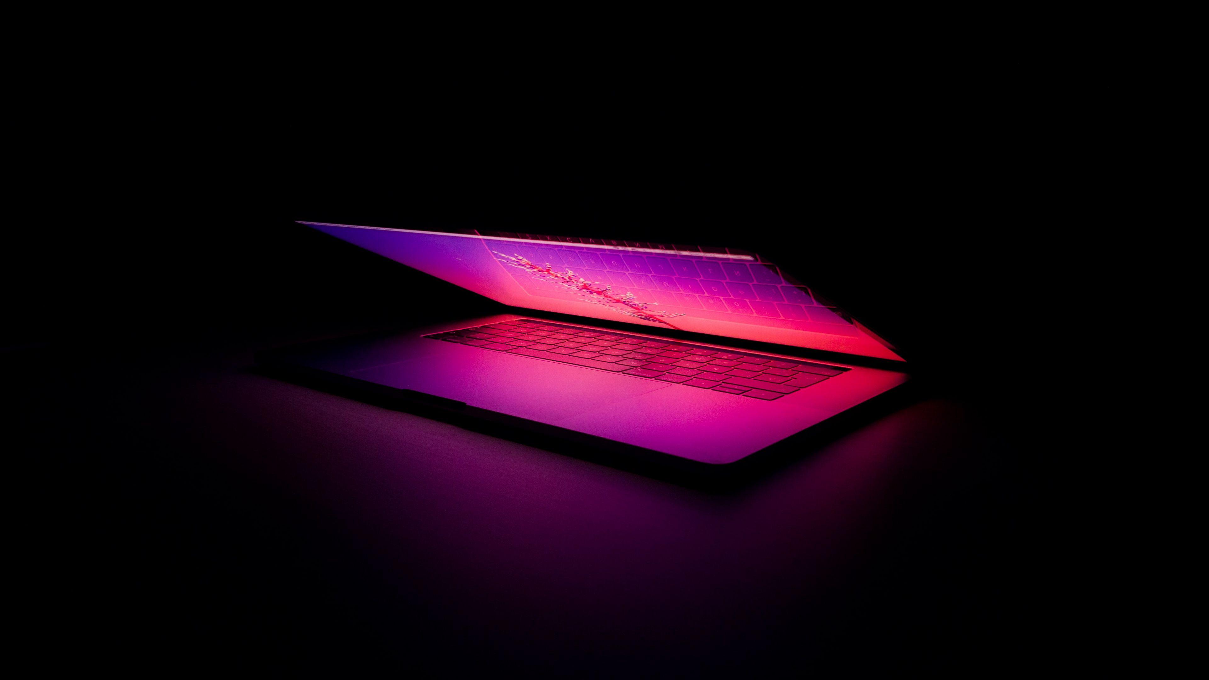 3840x2160 Download wallpaper 3840x2160 laptop, keyboard, glow, dark 4k uhd 16:9 HD background