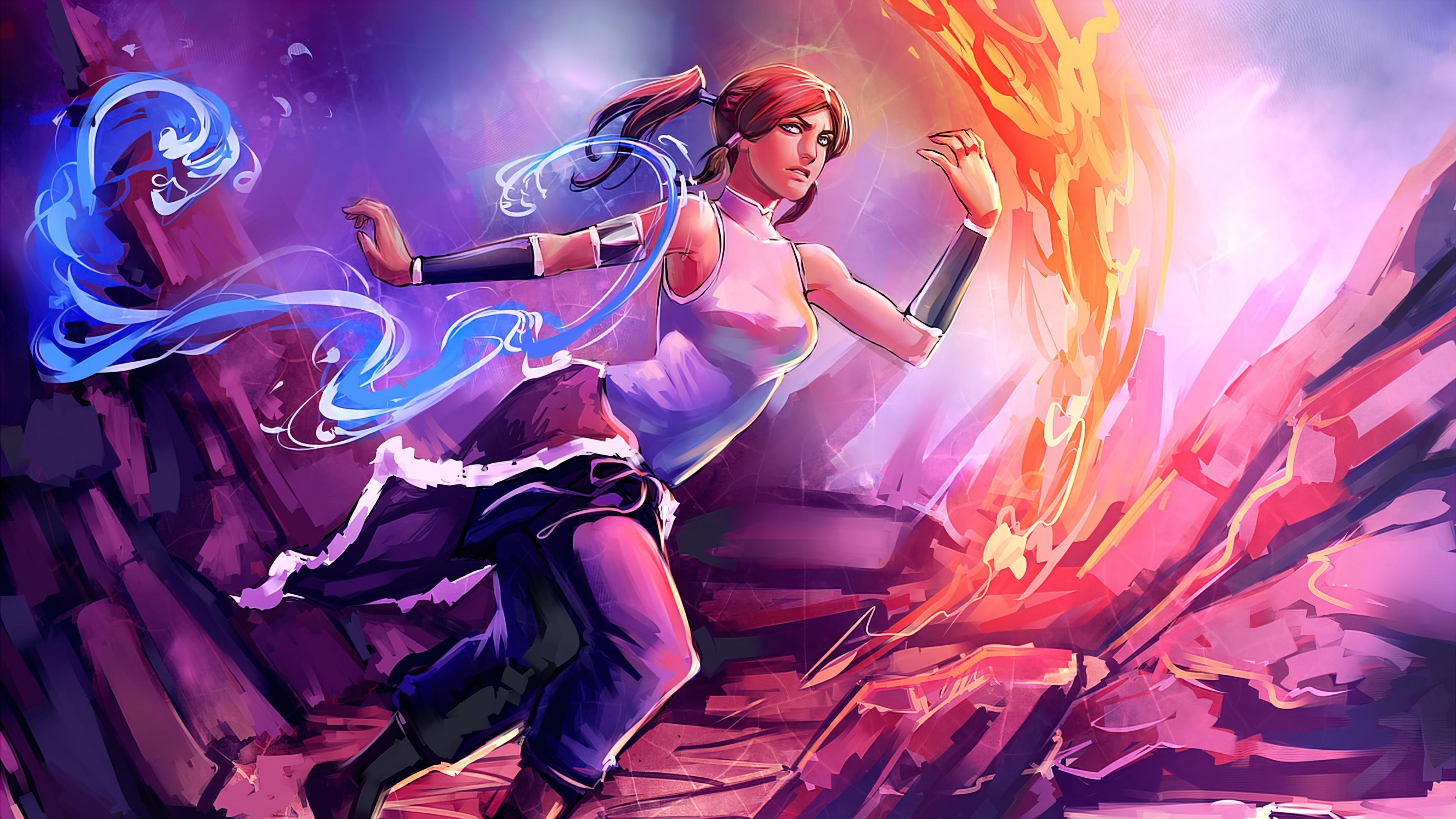 3840x2160 legend of korra, waterbending, firebending, 4k, pc, wallpaper HD Wallpaper