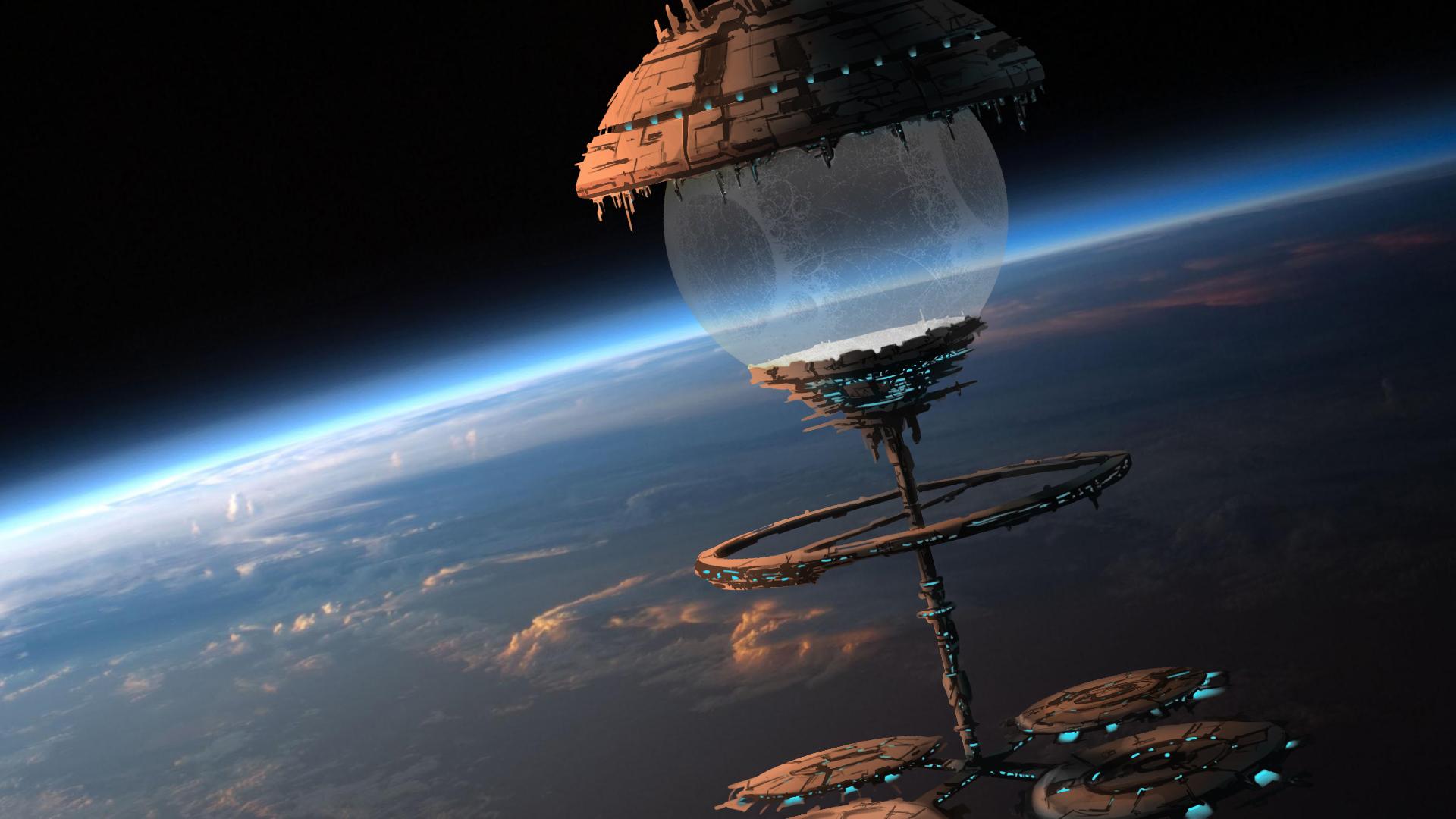 1920x1080 Space Orbital stations sci fi spaceship spacecraft citys art planets atmosphere wallpaperx1080