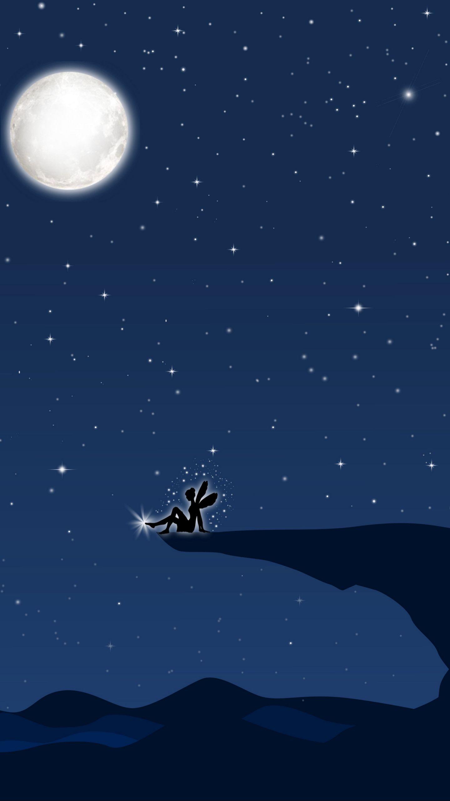 1440x2560 Download wallpaper 1440x2560 fairy, art, vector, precipice, full moon qhd samsung galaxy s s edge, note, lg g4 HD background