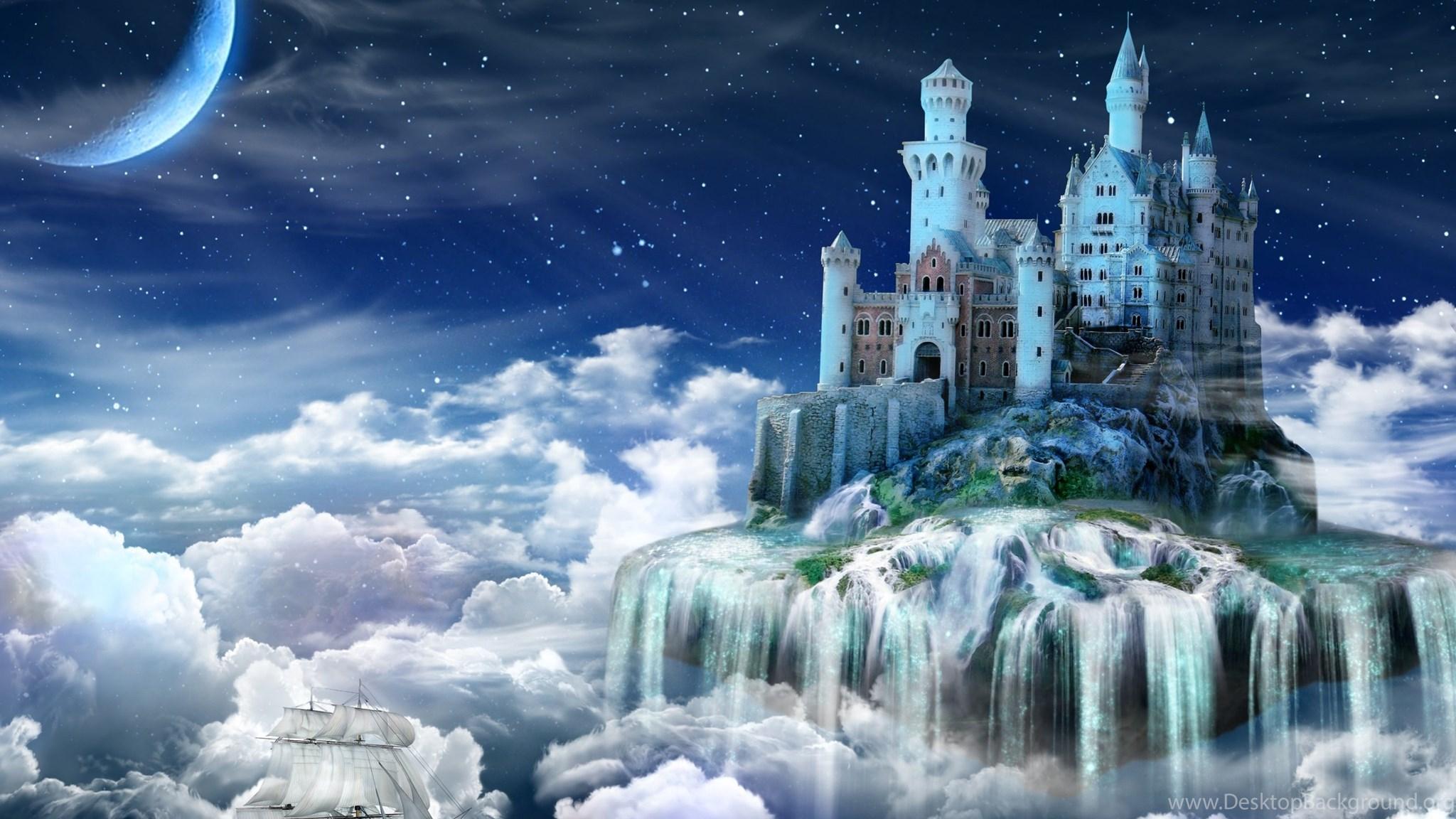 2048x1152 Night, Castle, Fairy Tale, Clouds, Creative Design Wallpaper, Night. Desktop Background
