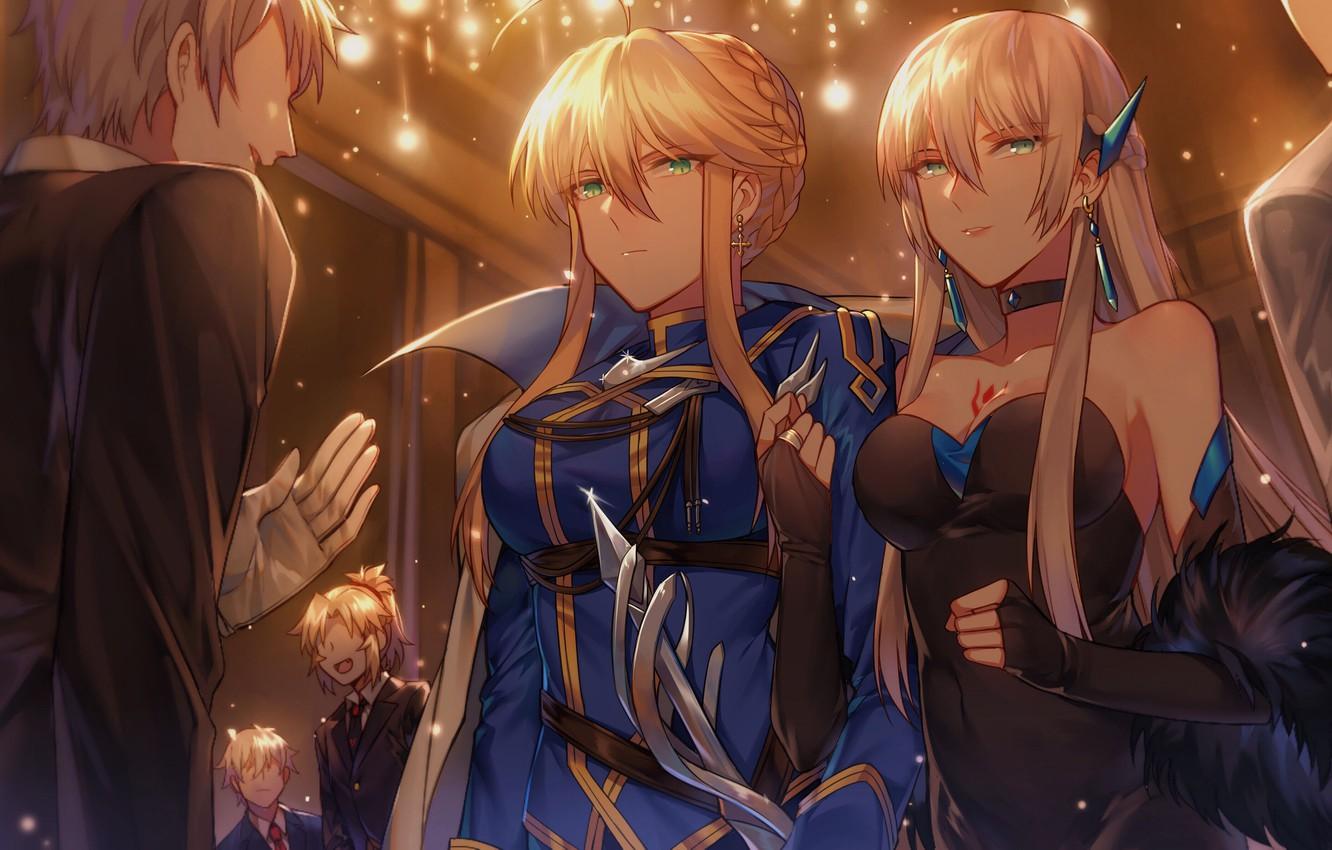 1332x850 Wallpaper Lancer, Girl, Cleavage, Green Eyes, Breast, Anime, Tattoo, Blonde, Chest, Anime Girls, Fate Grand Order, Fate Apocrypha, Fate Series, Mordred, Artoria Pendragon, Morgan Le Fay Image For Desktop, Section сёнэн