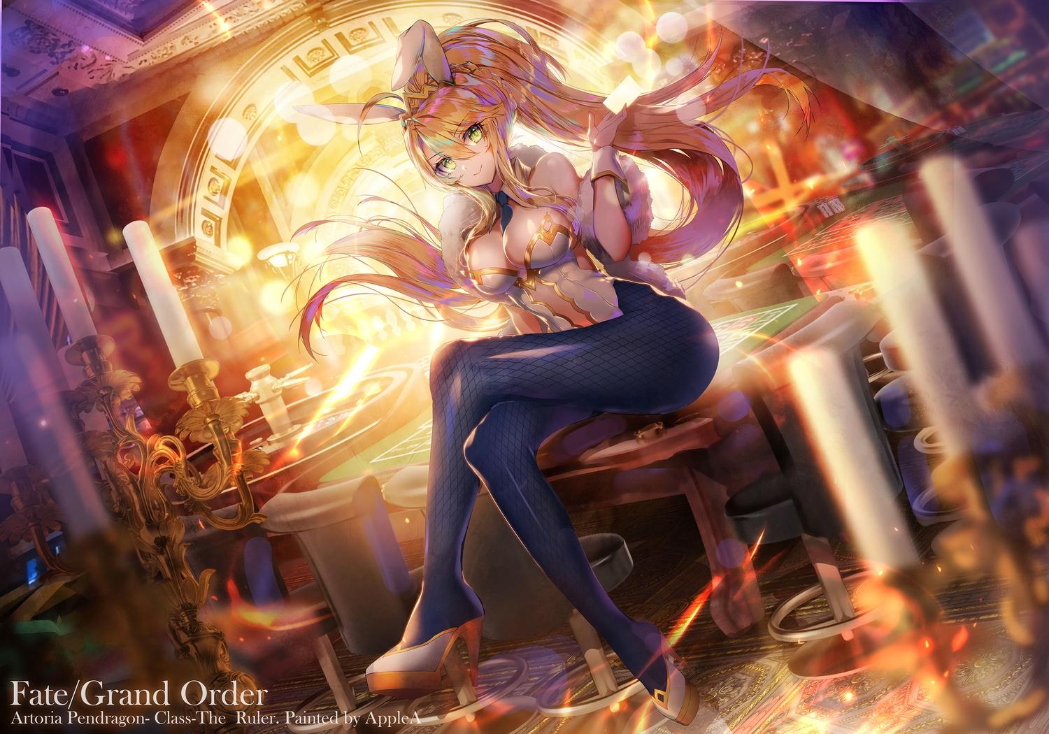 1500x1050 Animal Ears Applecaramel (acaramel) Artoria Pendragon (all) Artoria Pendragon (lancer) Blonde Hair Bodysuit Braids Breasts Bunny Ears Bunnygirl Cleavage Fate Grand Order Fate (series) Green Eyes Long Hair Ponytail Tie Watermark.