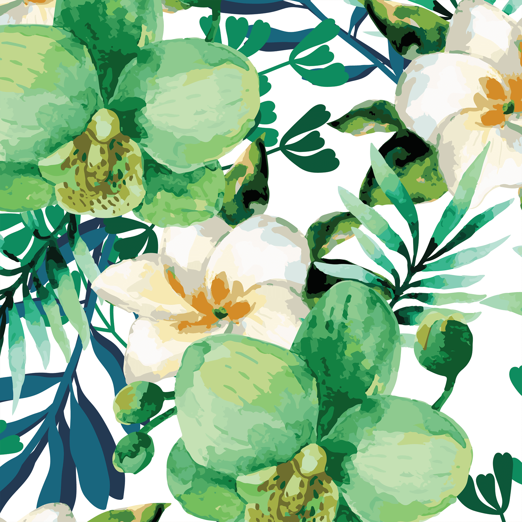 1800x1800 Watercolor Magnolias Peel & Stick Wallpaper