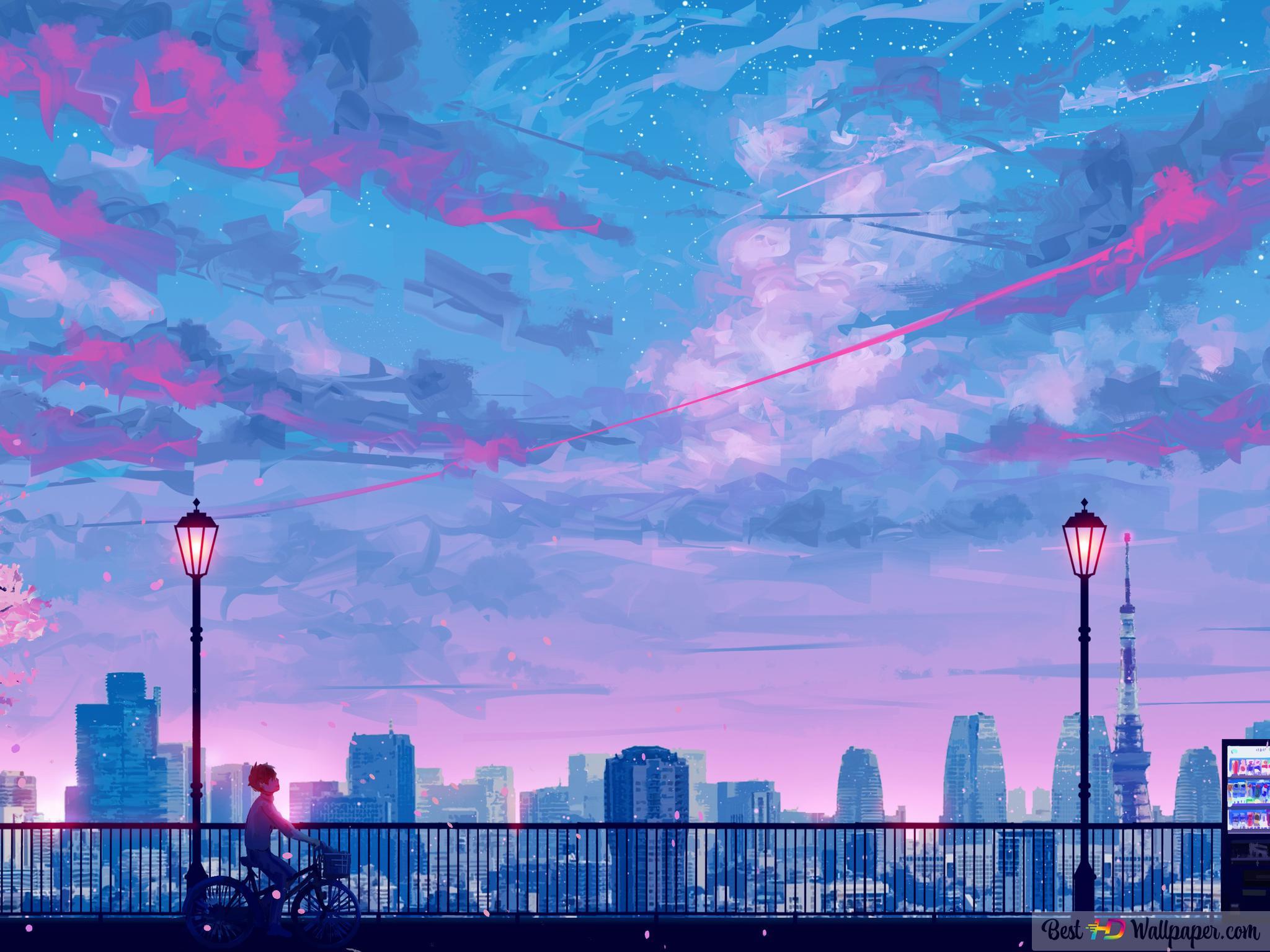 2048x1536 Anime city night HD wallpaper download
