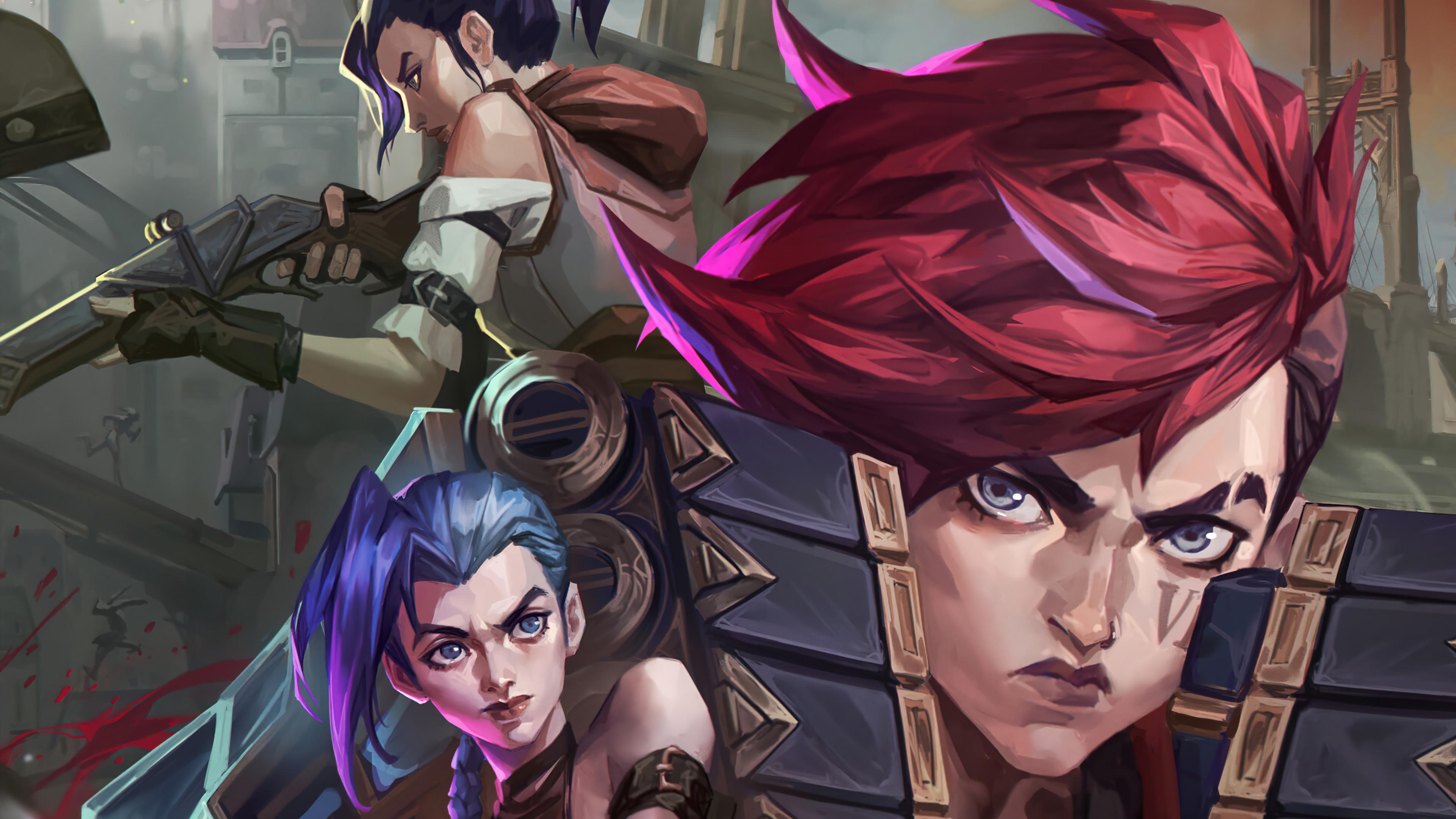3840x2160 Jinx Vi and Caitlyn in Arcane League of Legends Wallpaper 4k for Desktop