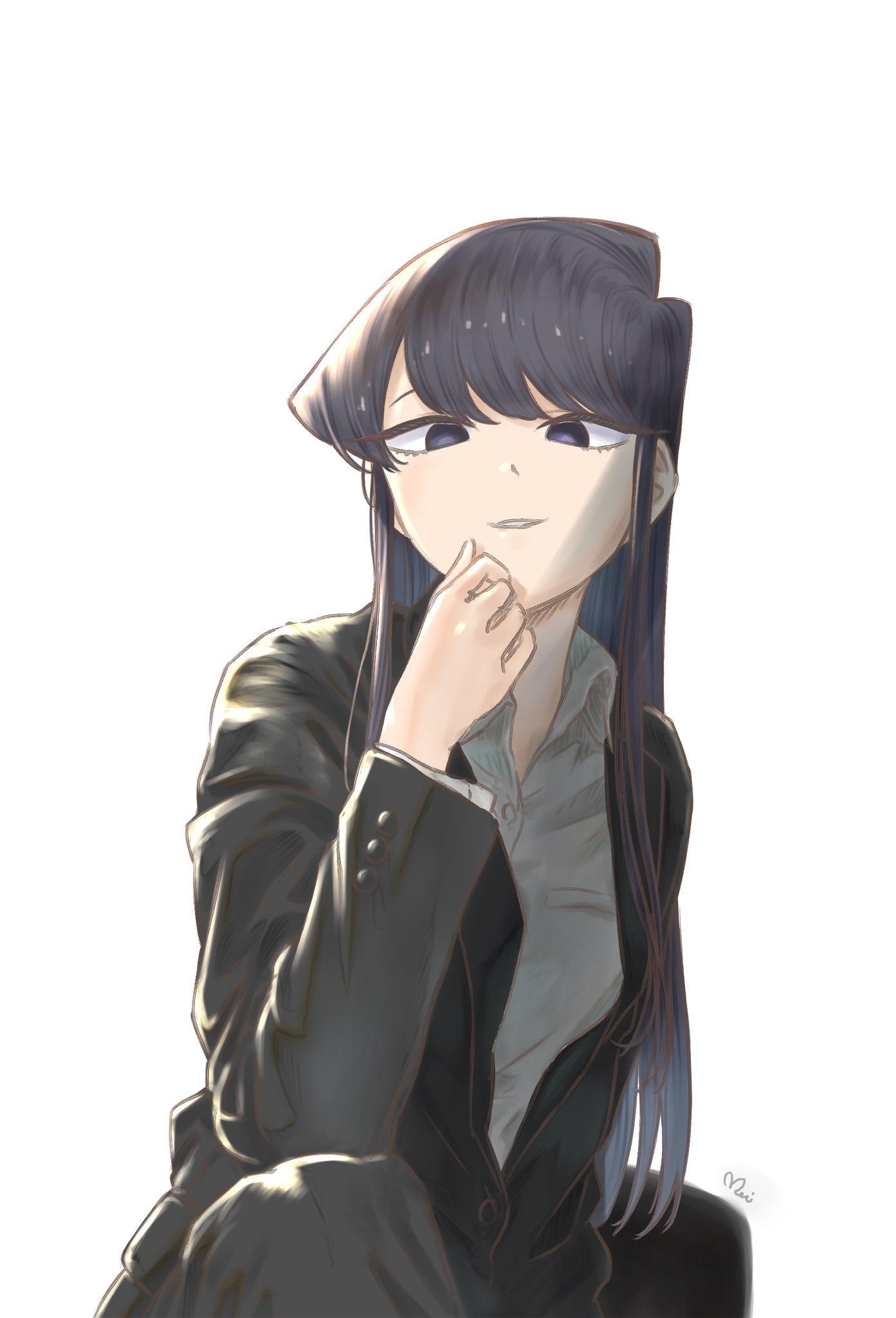 1393x2048 Komi San Wa Comyushou Desu Black Suit Black Clothing Long Hair 2D Anime Girls Smiling Komi Shouko Si Wallpaper:1393x2048