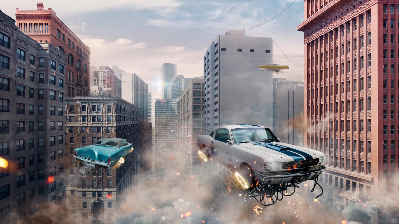 1280x720 Retro Futuristic Cars Flying In The City 720P HD 4k Wallpaper, Image, Background, Photo and Picture