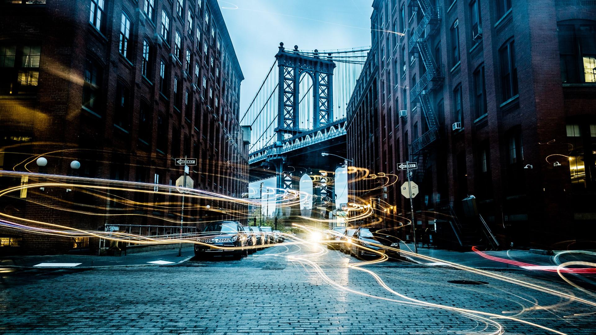 1920x1080 Download wallpaper: Light painting on New York streets 1920x1080