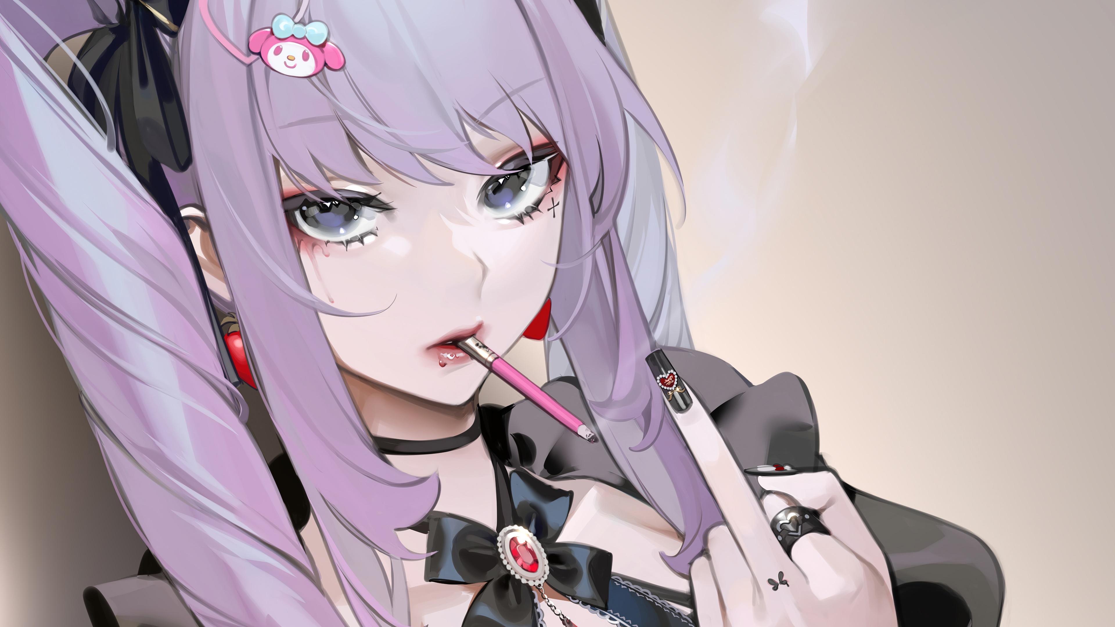 Premium Photo  Anime girl smoking a cigarette with a red shirt and black  sunglasses