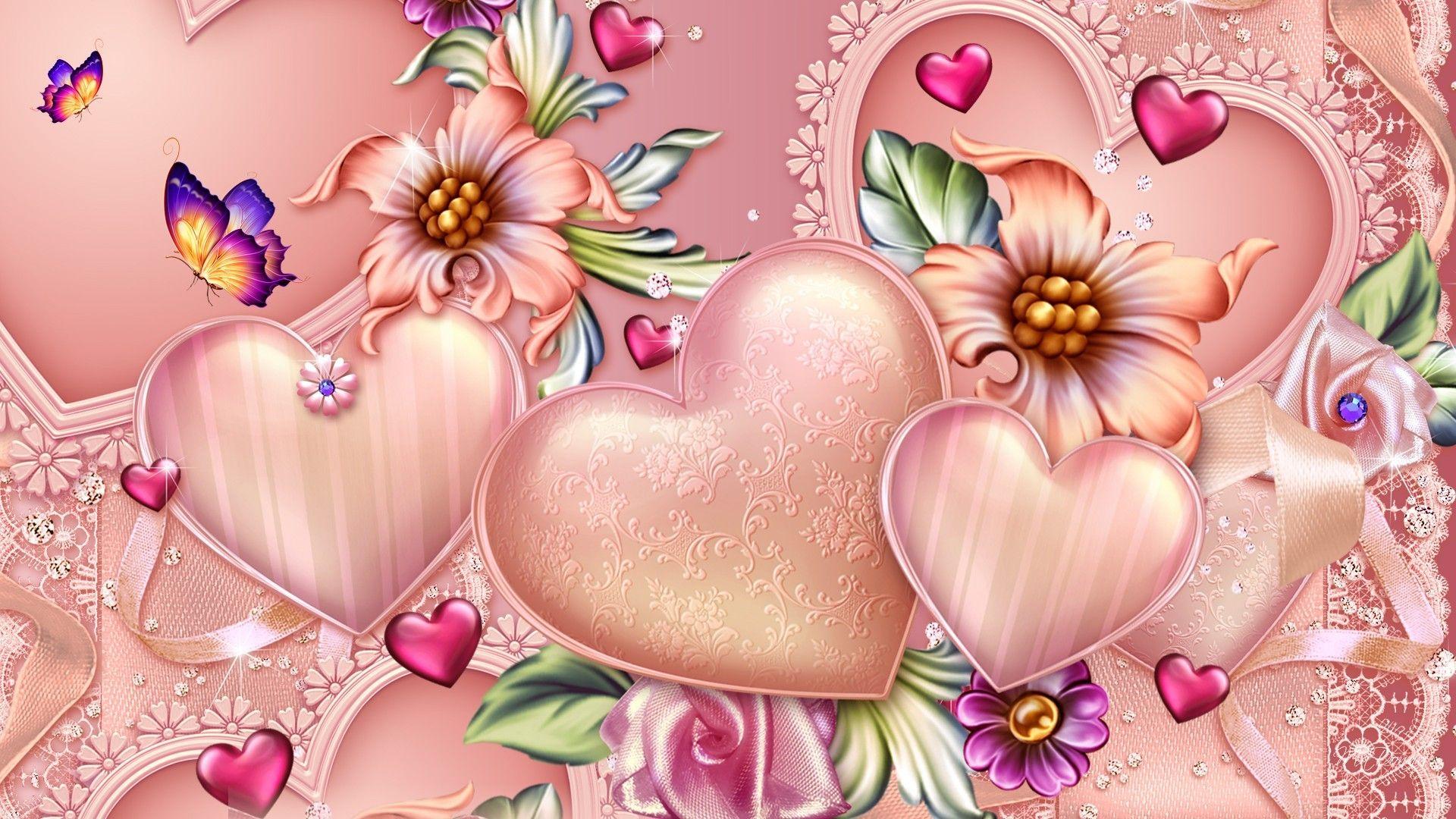 1920x1080 Pink Hearts HD Wallpaper