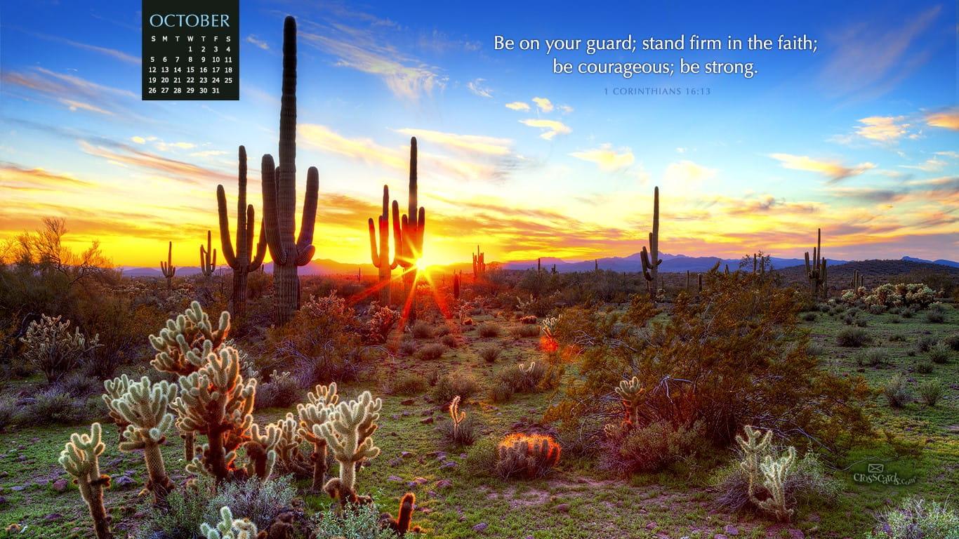 1366x768 October 2014 Corinthians 16:13 Desktop Calendar- Free October Wallpaper
