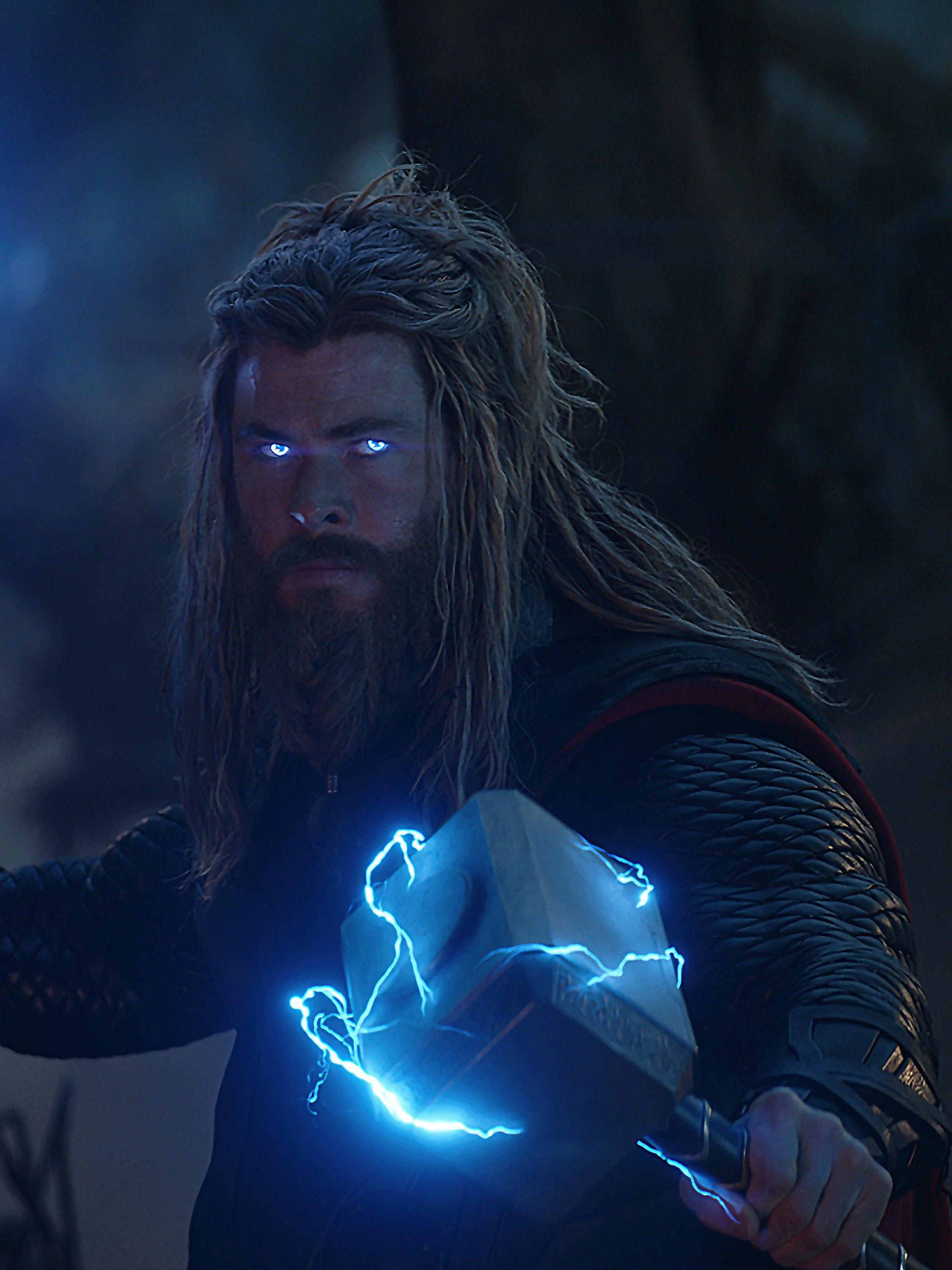 2048x2732 Avengers: Endgame Thor Stormbreaker Mjolnir Lightning 8K Wallpaper