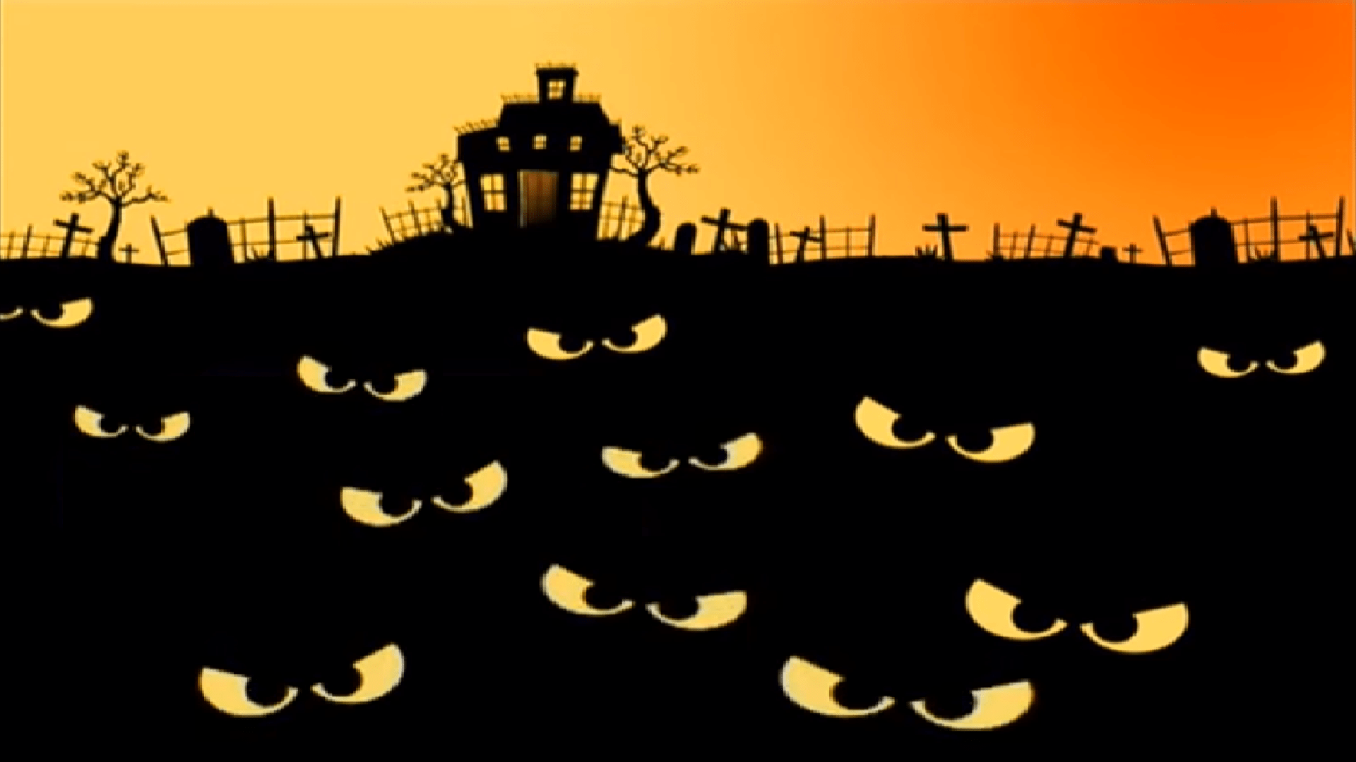 1920x1080 Royalty Vector Stock Halloween background set of eyes of monsters, goblins and ghosts hiding in the dark vector illustration