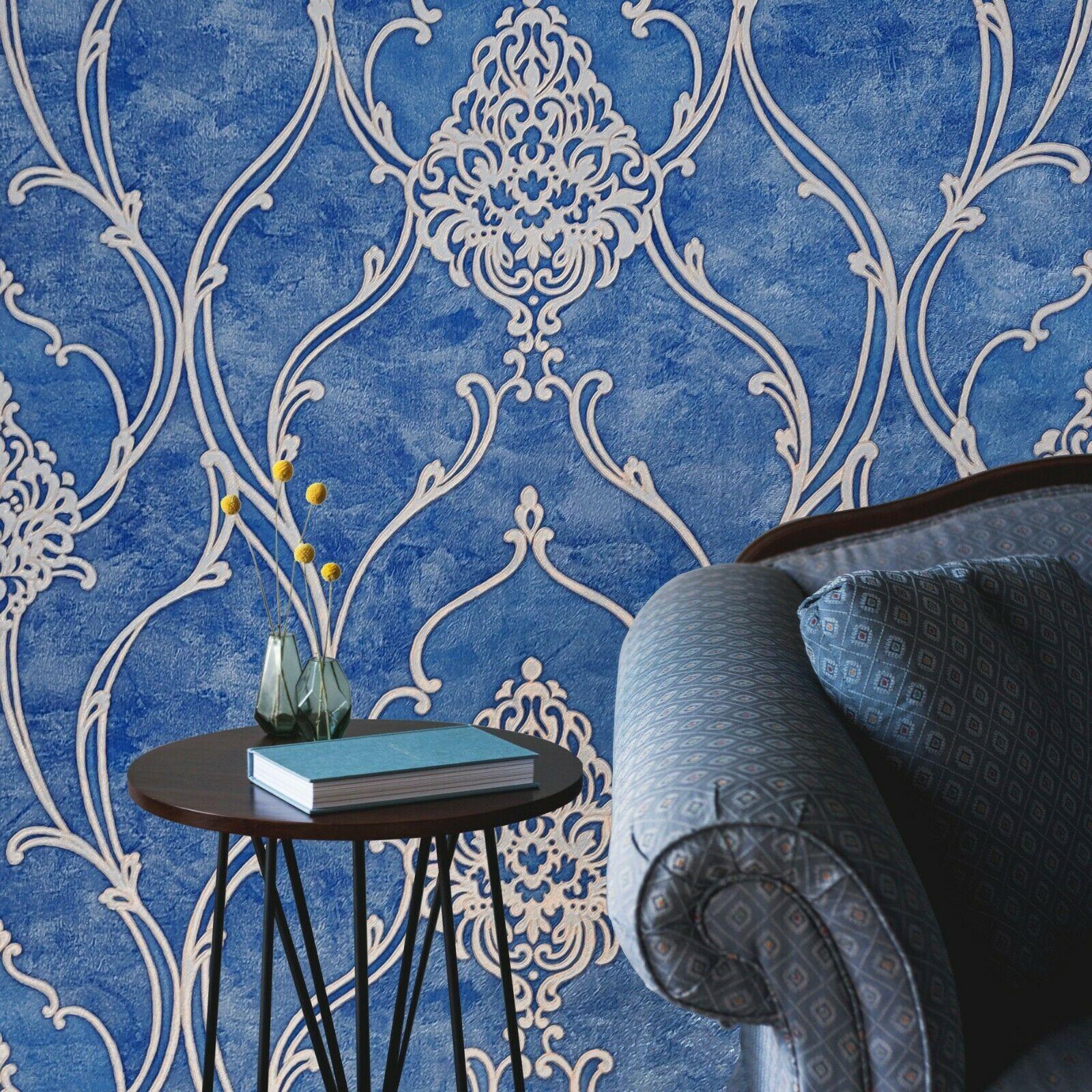 1600x1600 M5123 Royal blue beige gold Victorian damask 3D Wallpaper