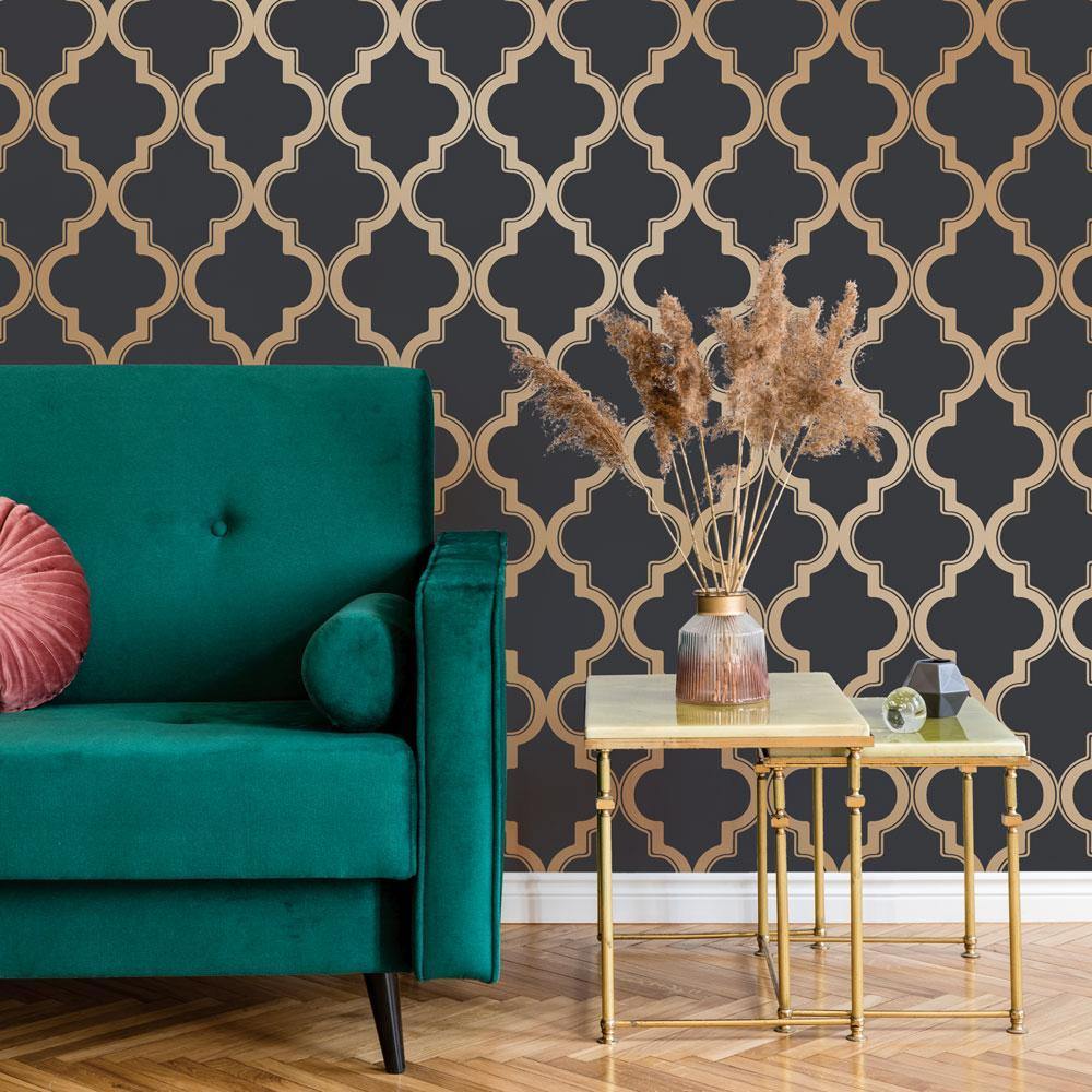 1000x1000 Marrakesh Midnight & Metallic Gold Peel and Stick Wallpaper