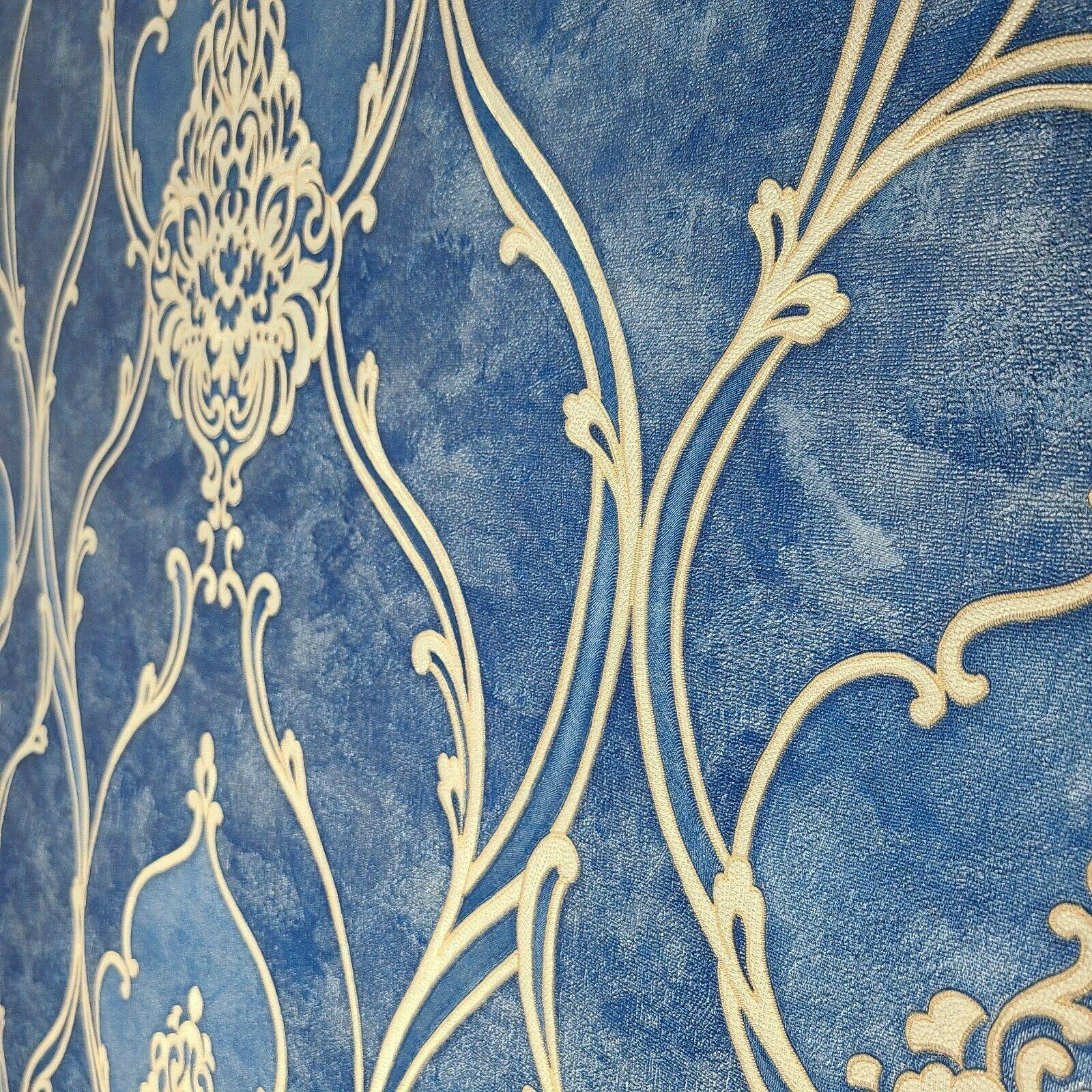 1600x1600 M5123 Royal blue beige gold Victorian damask 3D Wallpaper