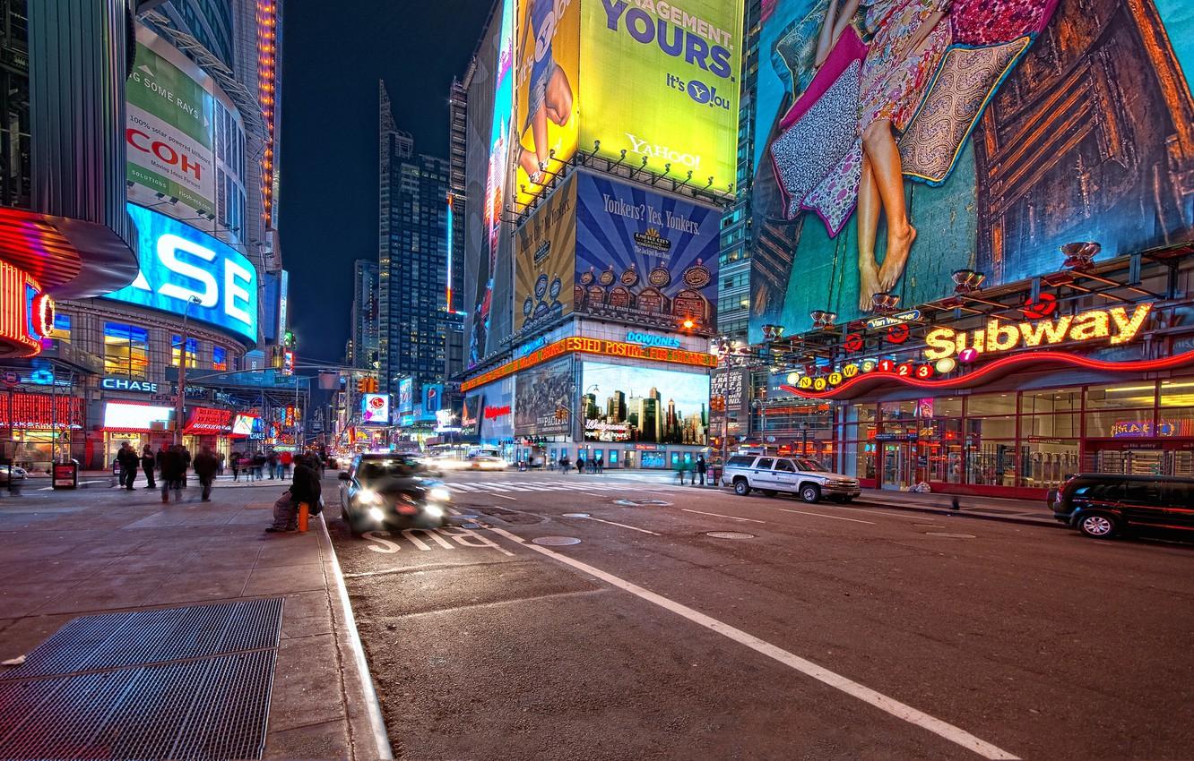1332x850 Wallpaper night, new York, night, new york, usa, nyc, Times Square, 42nd and 7th image for desktop, section город