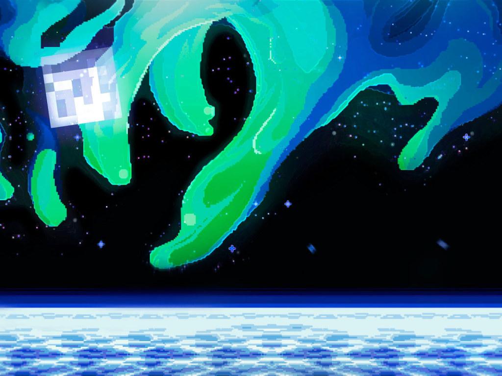 1024x768 Green And Blue Space Wallpaper, Minecraft, Pixel Art • Wallpaper For You