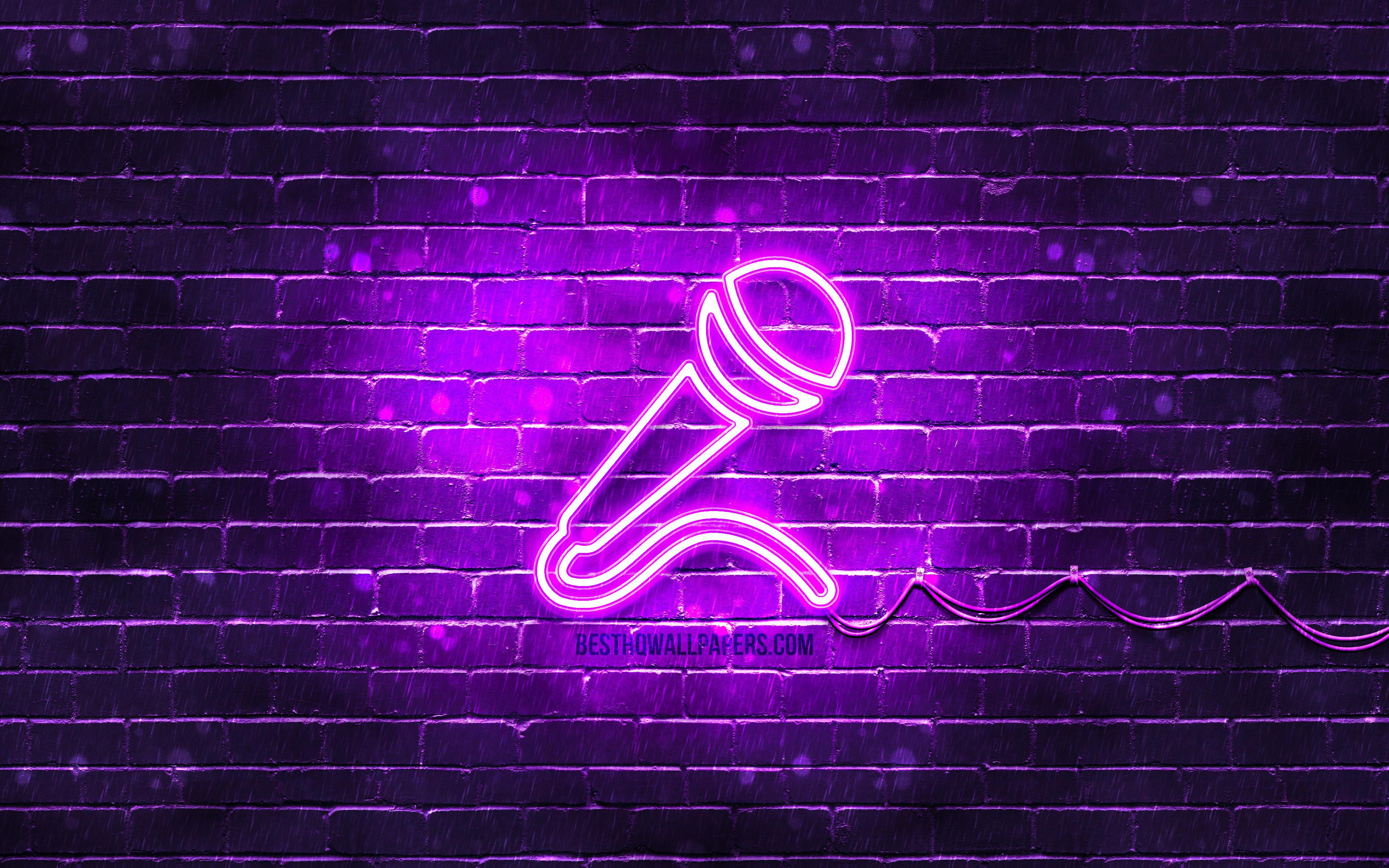 3840x2400 Download wallpaper Microphone neon icon, 4k, violet background, neon symbols, Microphone, creative, neon icons, Microphone sign, music signs, Microphone icon, music icons for desktop with resolution 3840x2400. High Quality HD picture wallpaper