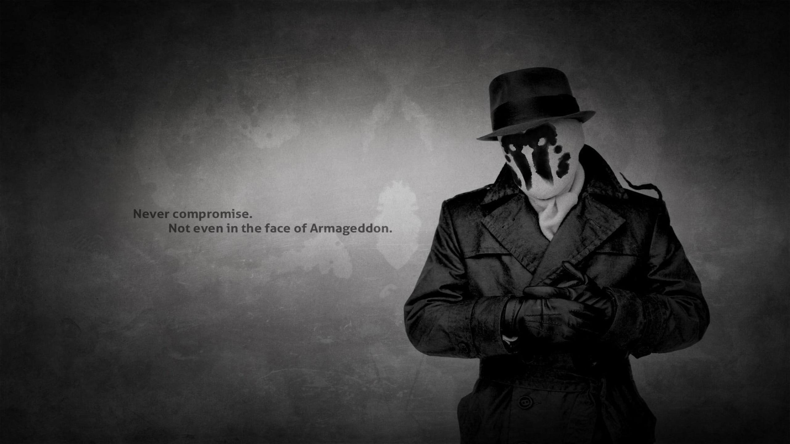 2560x1440 Black Hat Wallpaper, Watchmen, Quote, Rorschach, Movies, Clothing, One Person