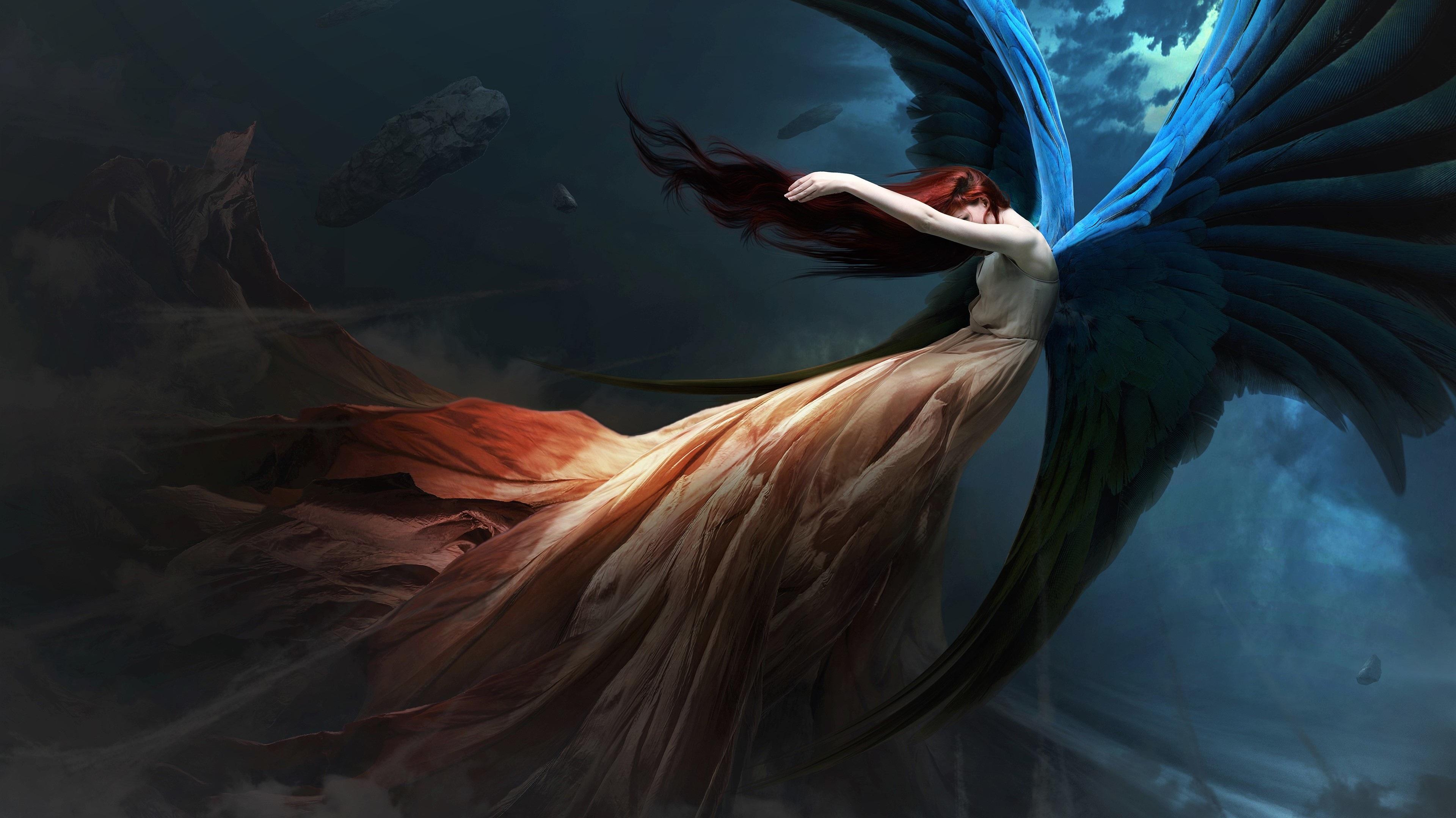 3840x2160 Wallpaper 4k Fantasy Angel Redhead Wings 4k Wallpaper