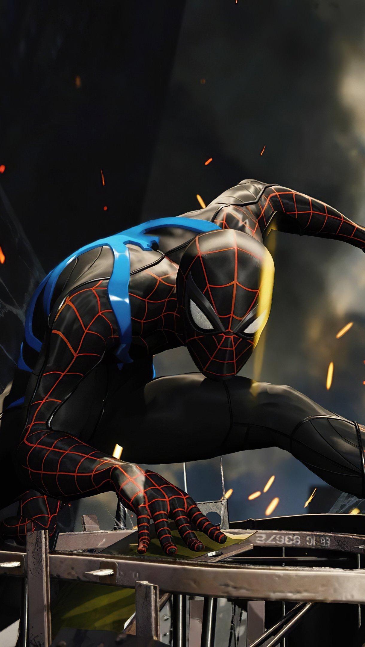 1220x2160 Spiderman blue and black suit Wallpaper 4k Ultra HD