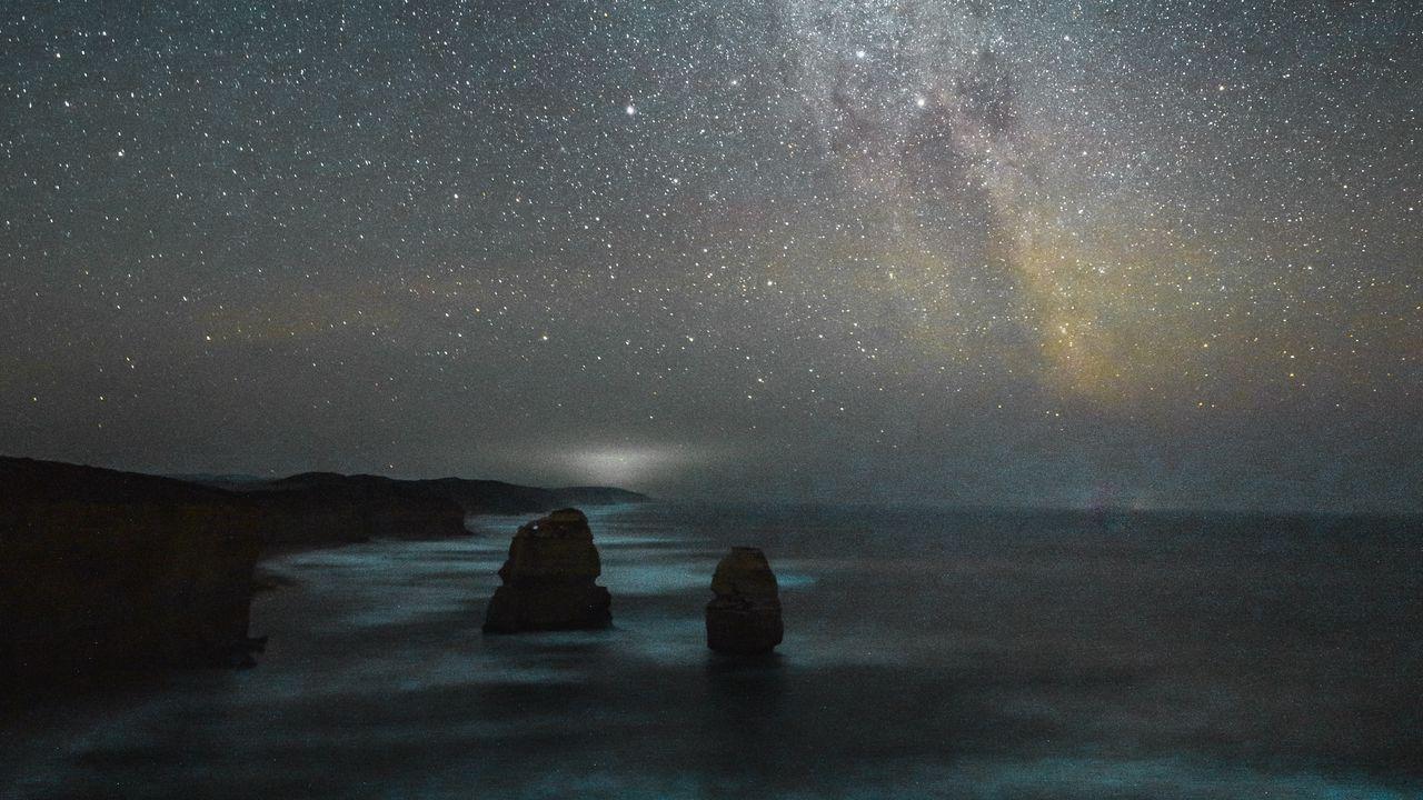1280x720 Wallpaper beach, night, starry sky, milky way, sea hd, picture, image