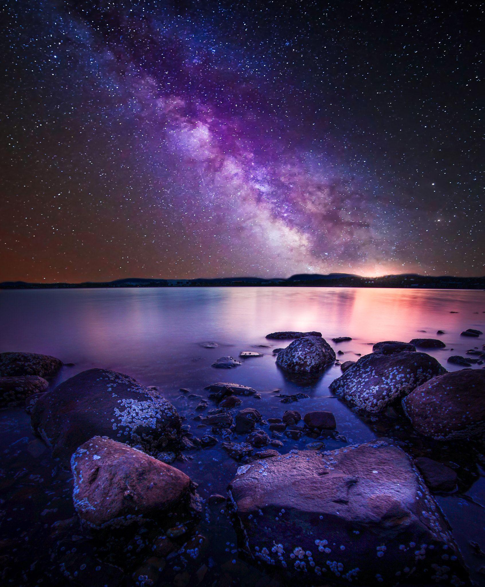 1692x2048 milkywaycomposite, by Roger Holmen.. water nature ocean rocks colors purple composite milkyway nightphotogra. Sky aesthetic, Beautiful nature wallpaper, Nature