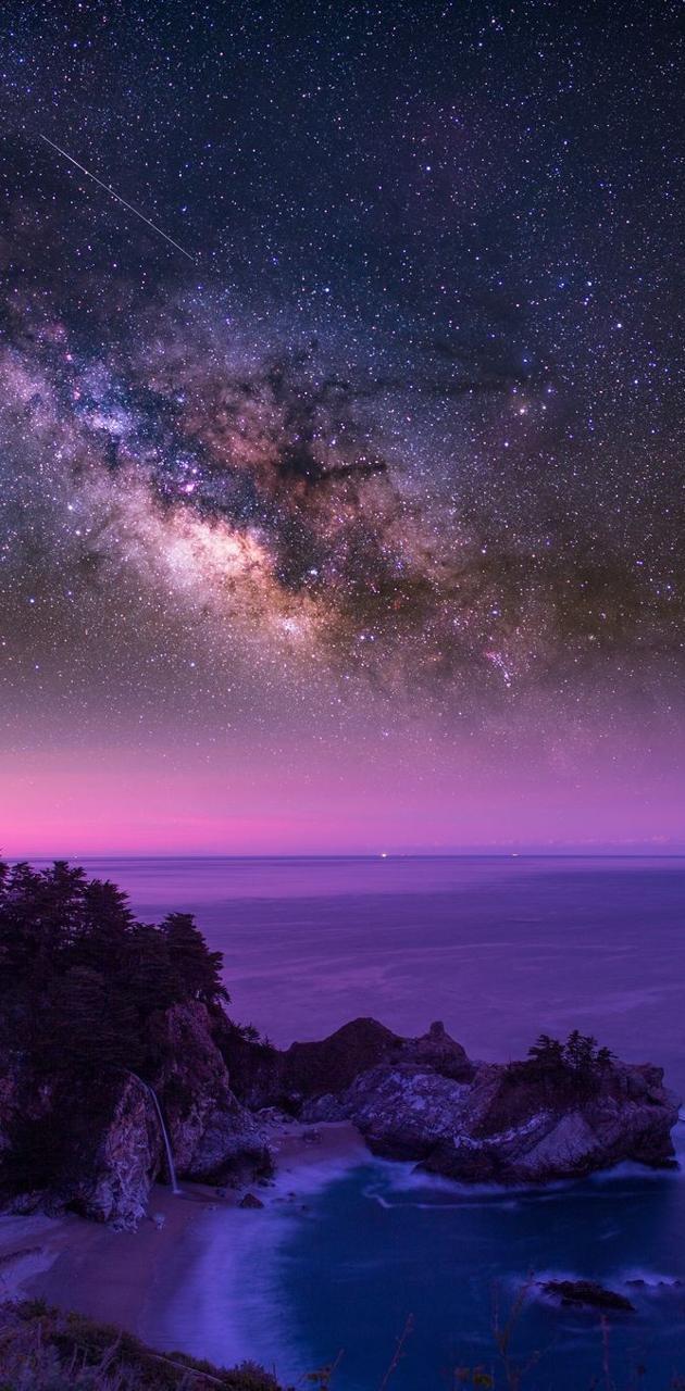 630x1280 Purple galaxy ocean wallpaper